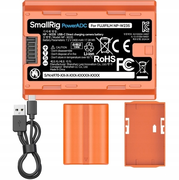 SmallRig 4970 NP-W235 Usb-c 2400mAh Pomarańczowy aku. Kabel do Fujifilm