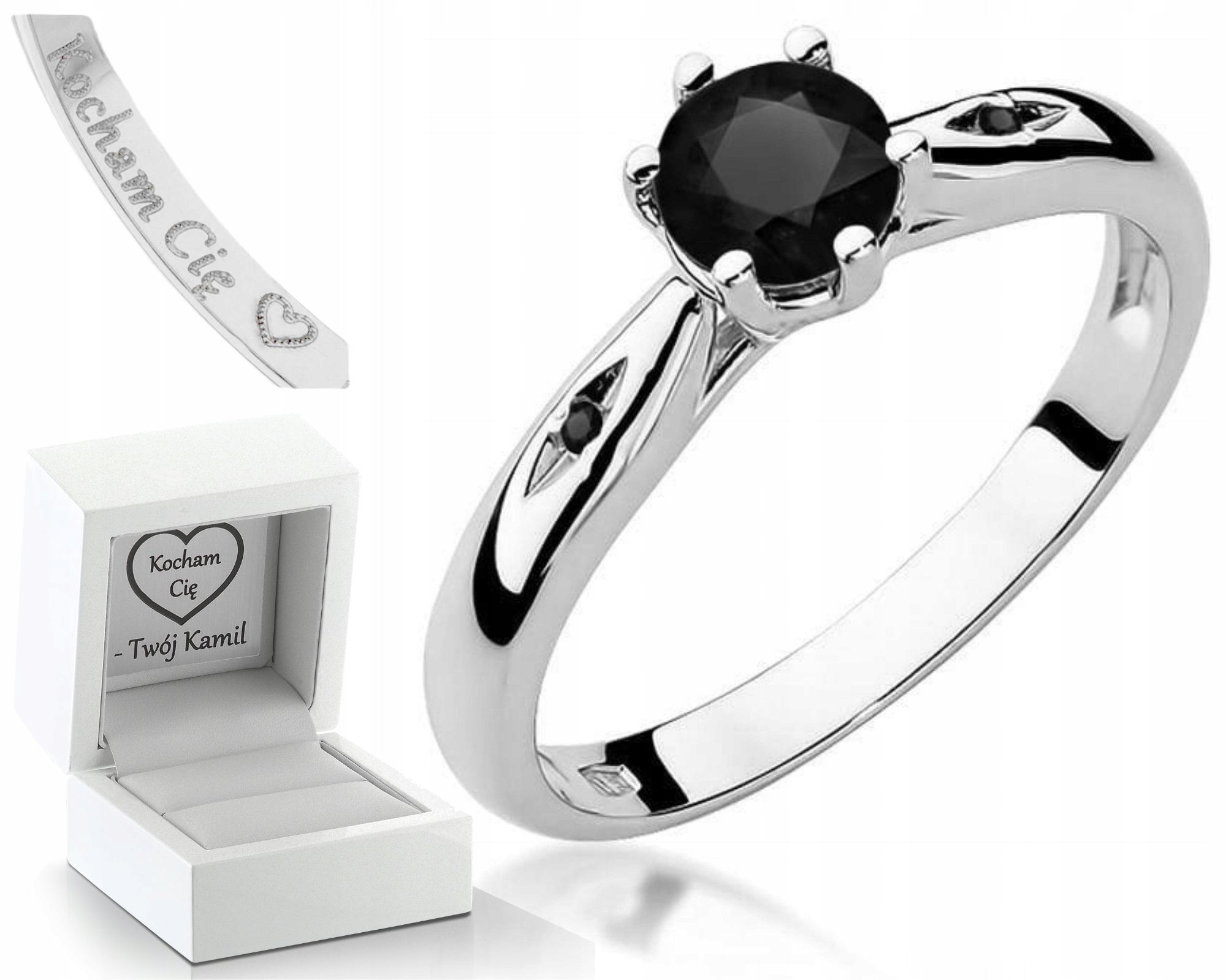 Prstýnek Prsten Z Bílého Zlata S Černými Diamanty A Gravírováním Gravírování Diamantů