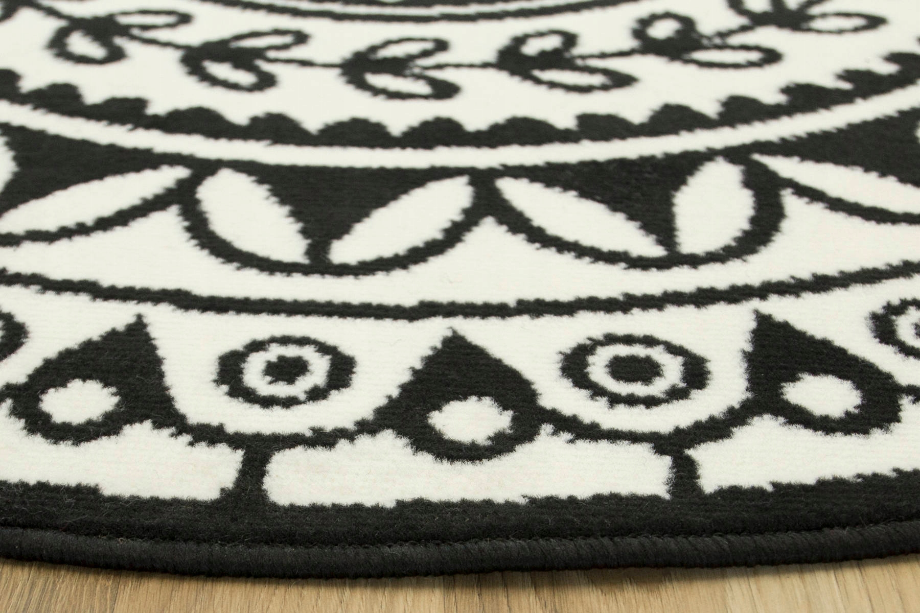 śr. 120 cm CZARNY DYWAN LUNA OKRĄGŁY ORNAMENT ROŚLINNY W STYLU BOHO Kolor czarny kremowy