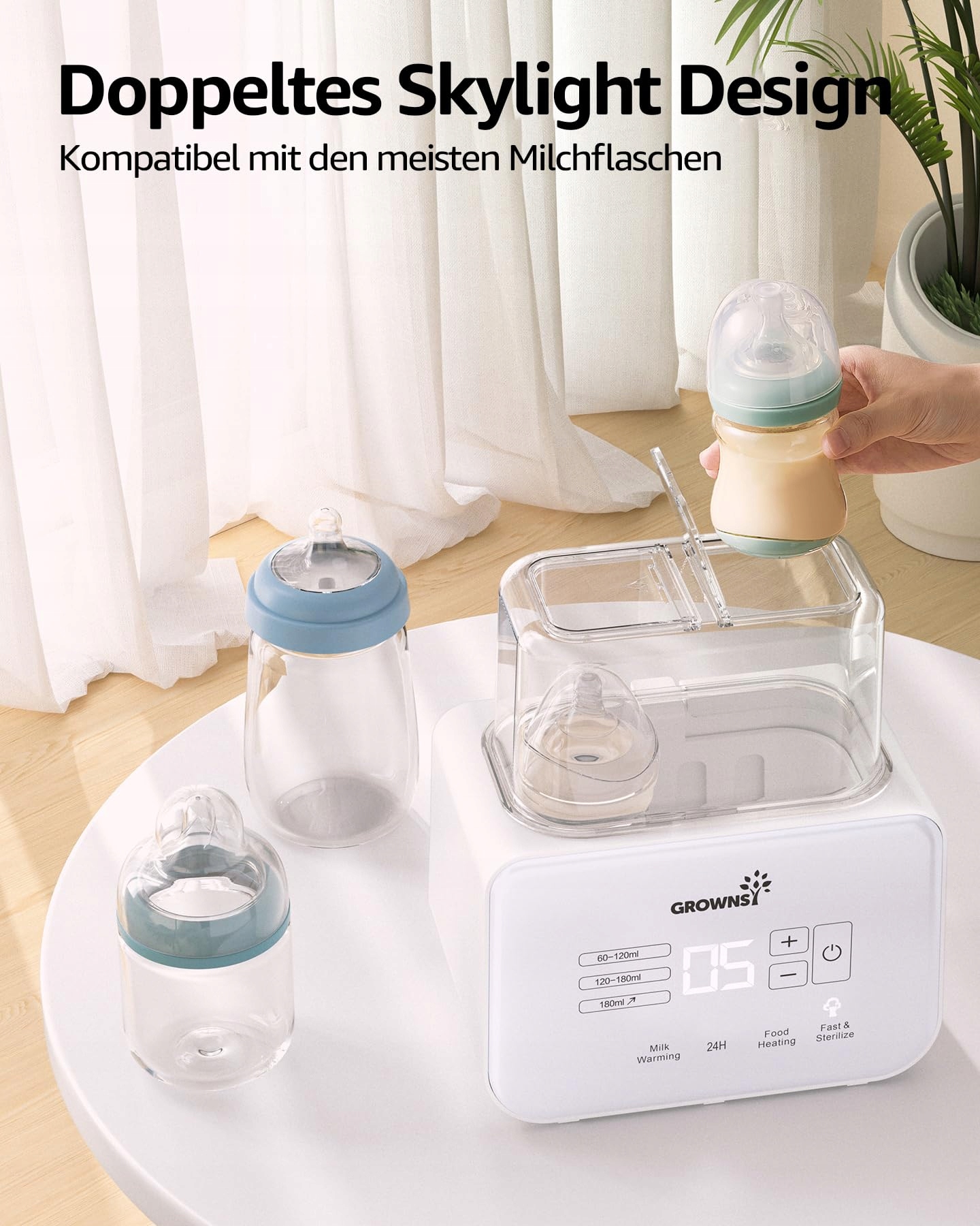 GROWNSY Podgrzewacz Do Butelek Dla Niemowląt Sterylizator 8w1 LCD BPA Free — miniatura 6