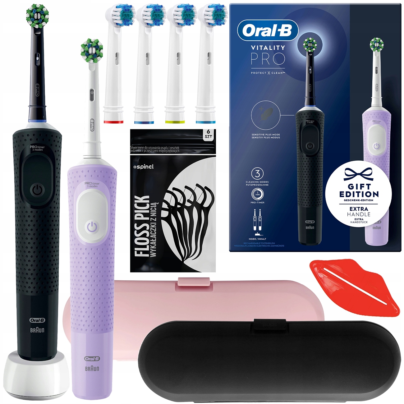 Oral-b Vitality Pro D103 Duo Szczoteczki Elektryczne Lilac Black Dodatki