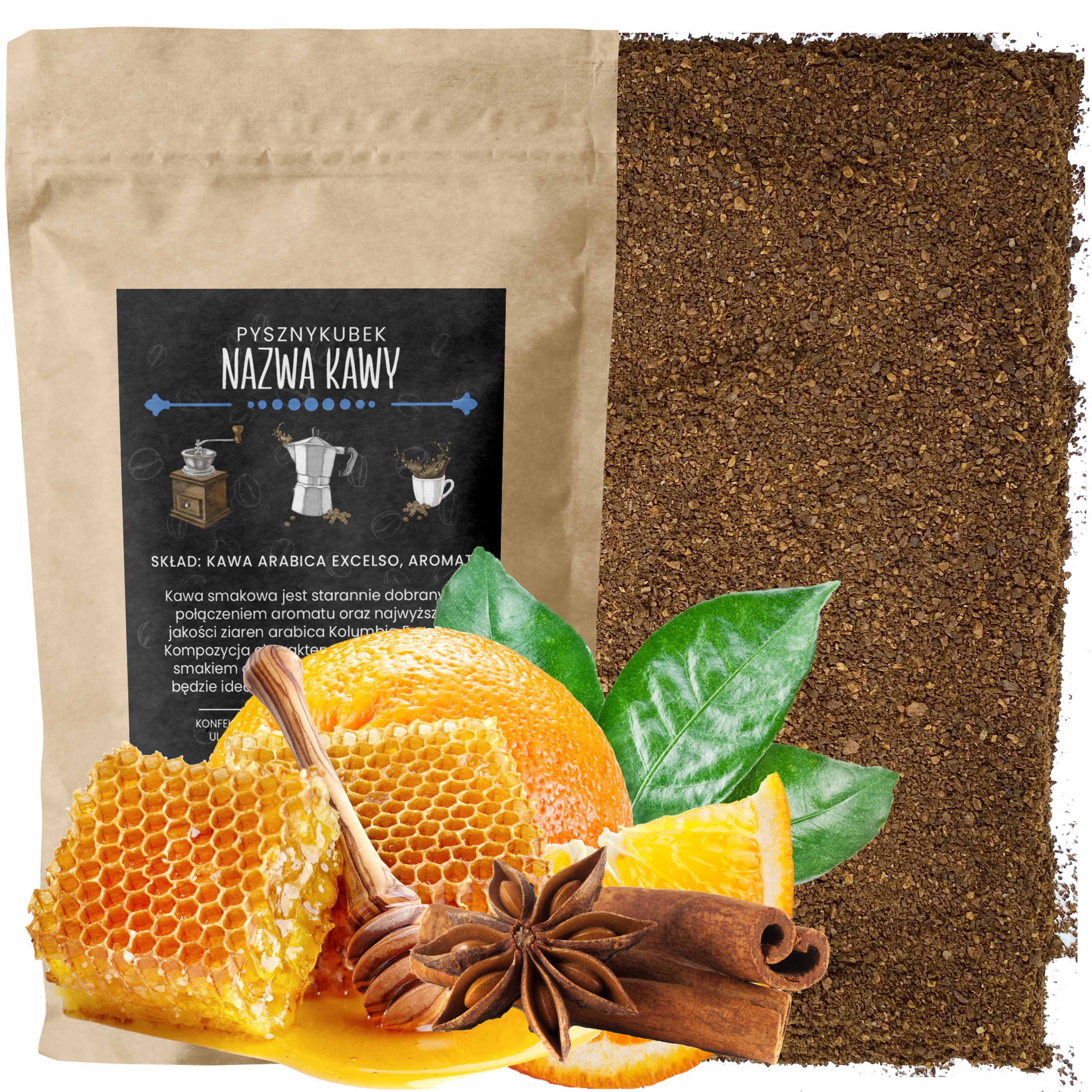 Kawa Mielona smakowa Miód Pomarańcza Cynamon 1000G 1KG