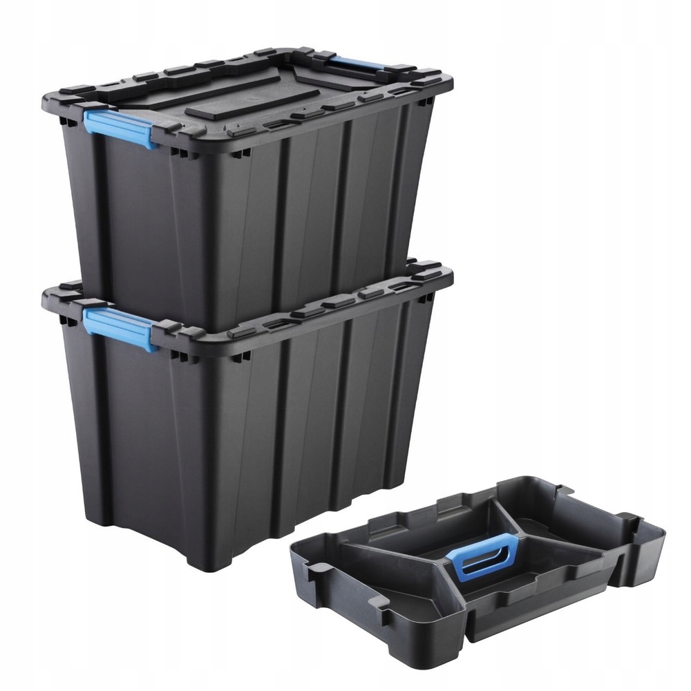 Set: 2× Veľký Plastový Kontajner s Vekom Techbox 55 l Triediaca Vložka