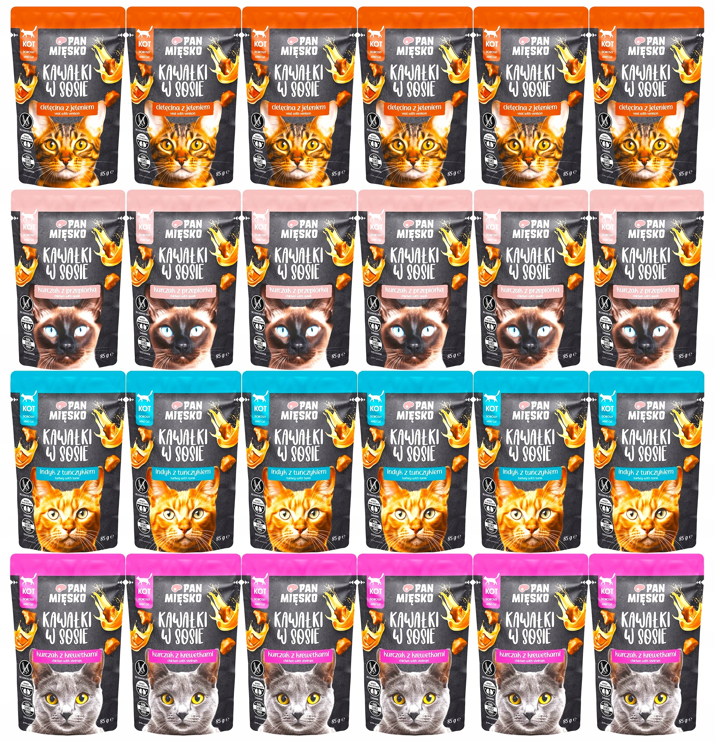 Pan Mięsko saszetki Karma dla kota Mix 4 Smaków 24x85g Polski Produkt