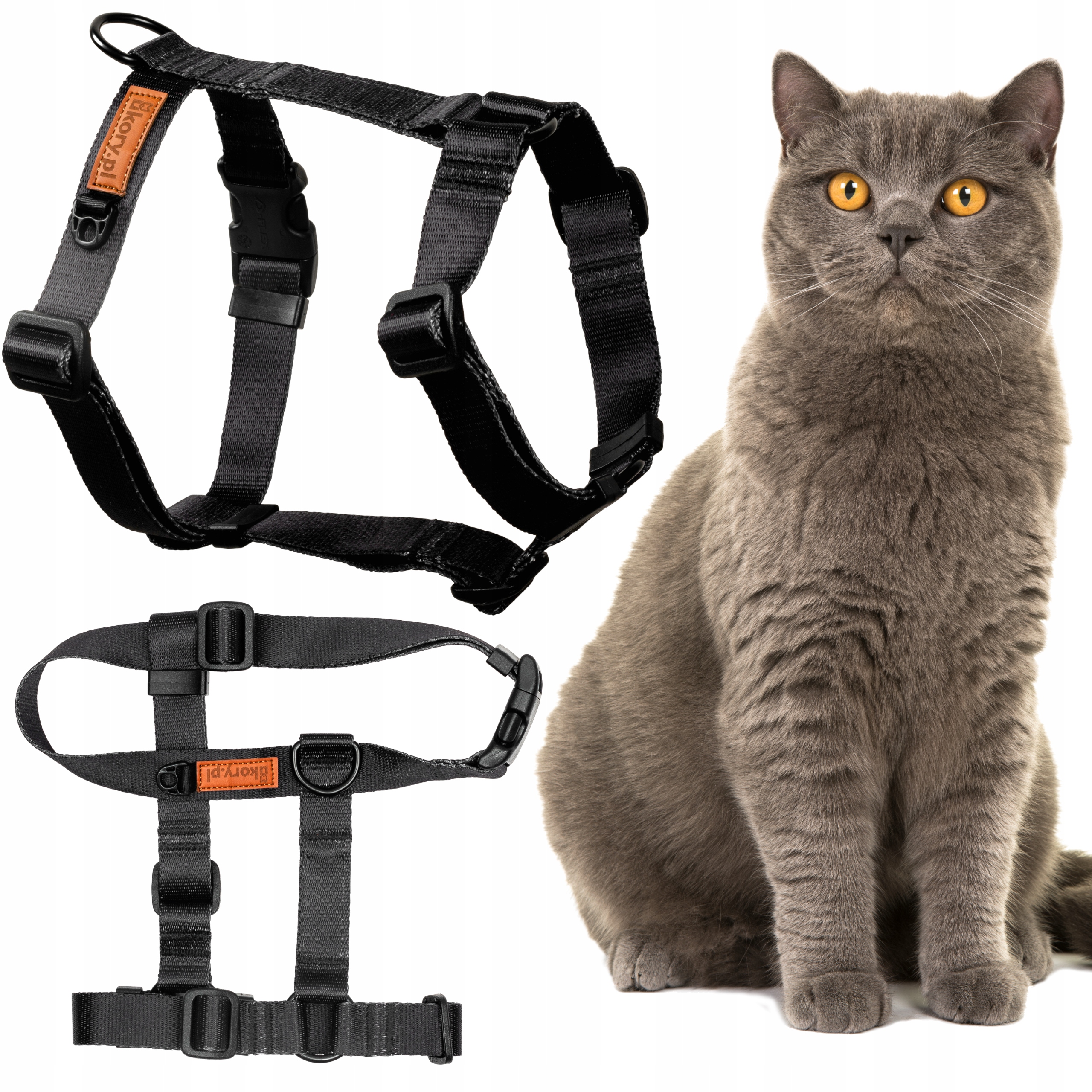 Levně Procházkové postroje typu guard pro kočku Ukory Černé bez vzoru, nastavitelné
