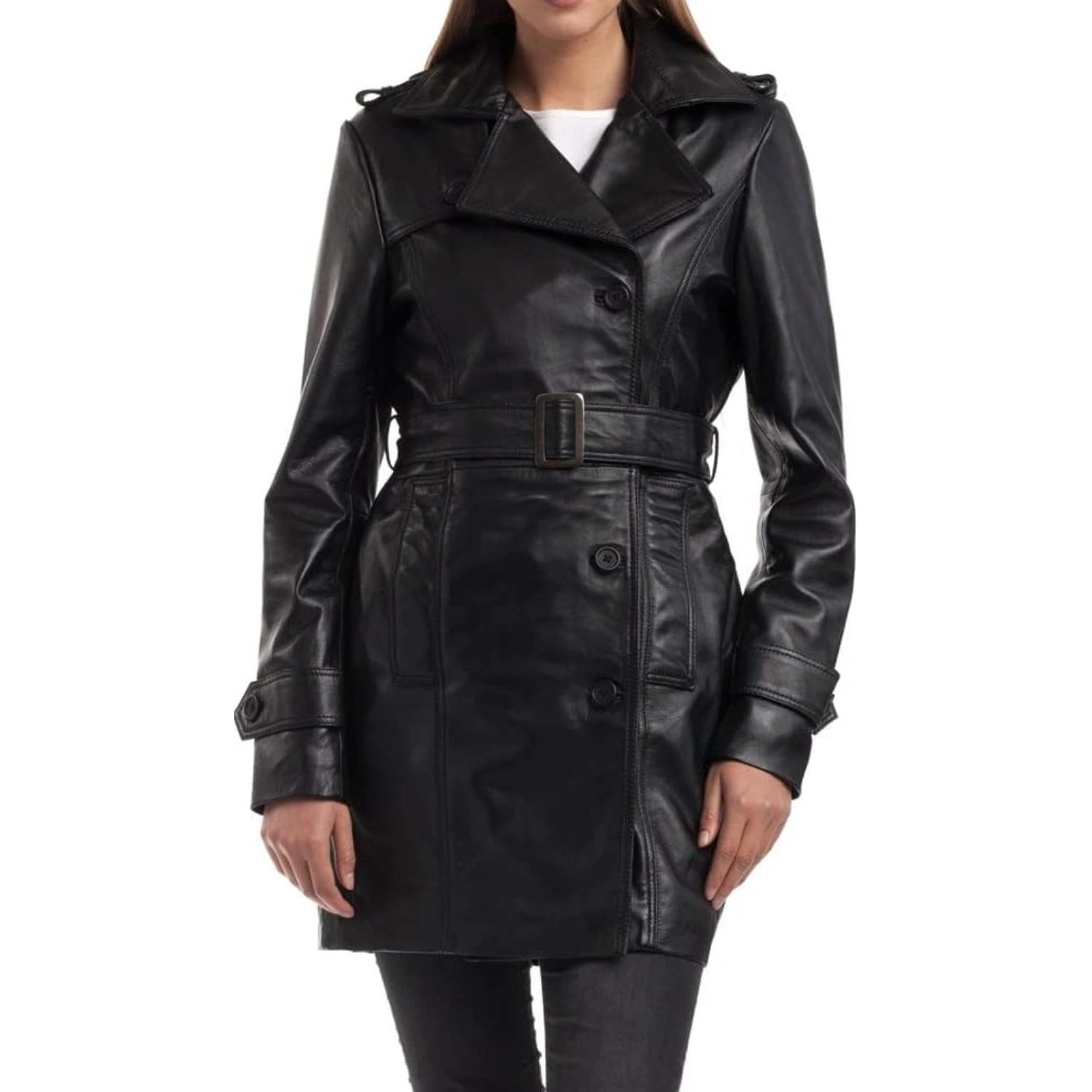 Dámský kožený kabát Chyston z přírodní kůže, černý, klasický vel. M