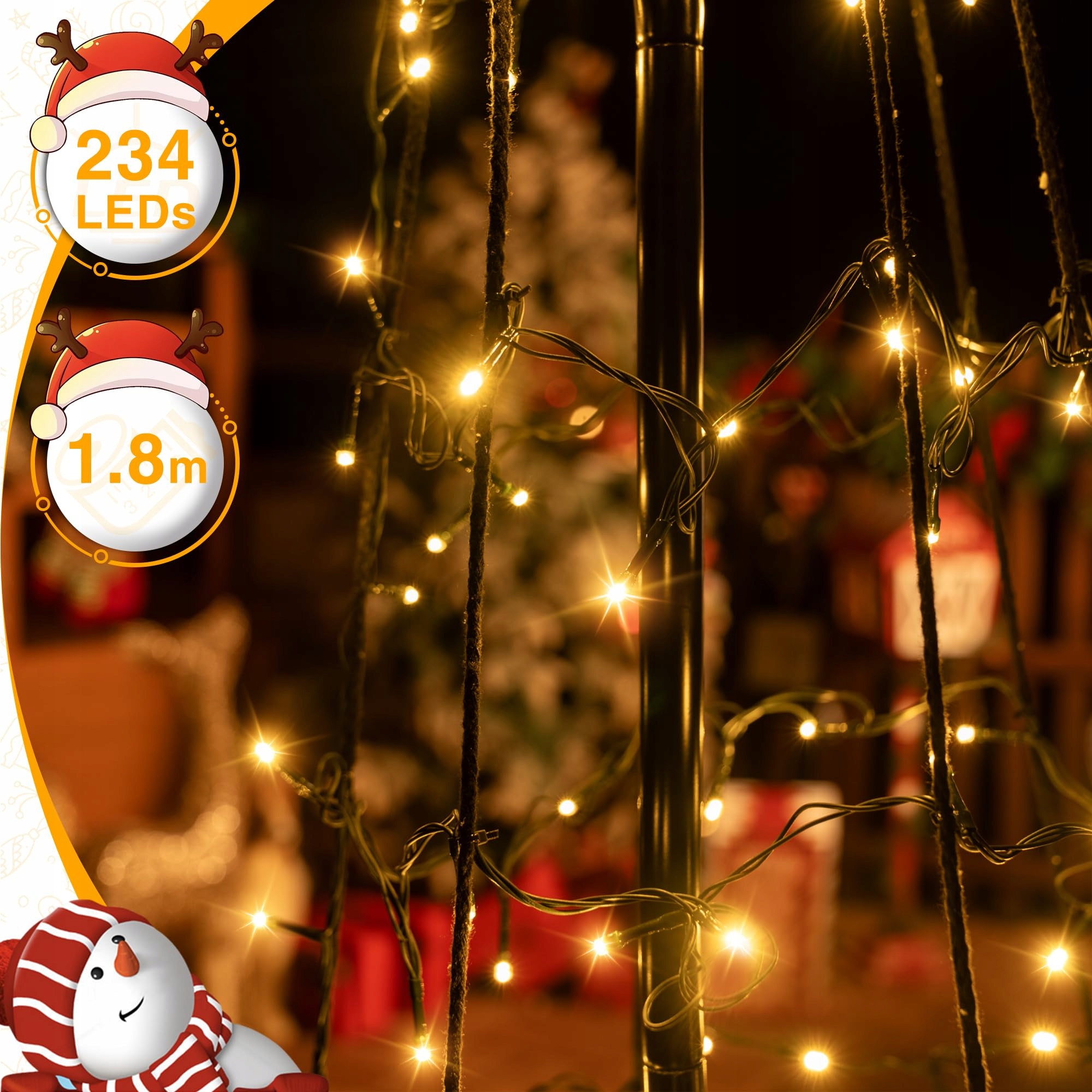 OLLNY Lampki Choinkowe 234 LED 18m 8 Trybów IP44 Wodoodporne — miniatura 4
