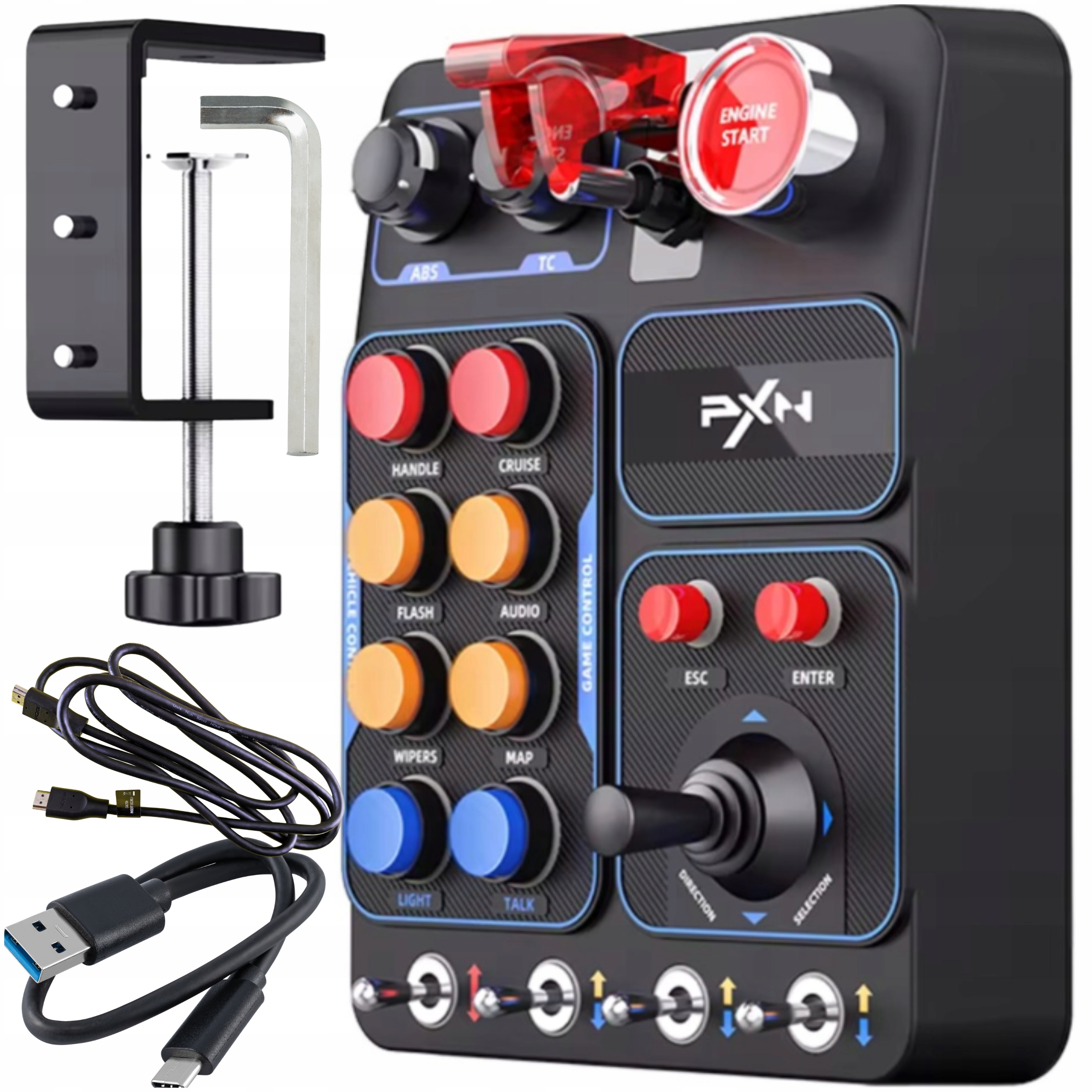 Button Box ETS2 Panel 30 Przycisków RGB Do PC Symulator PXN CB1 Z Uchwytem