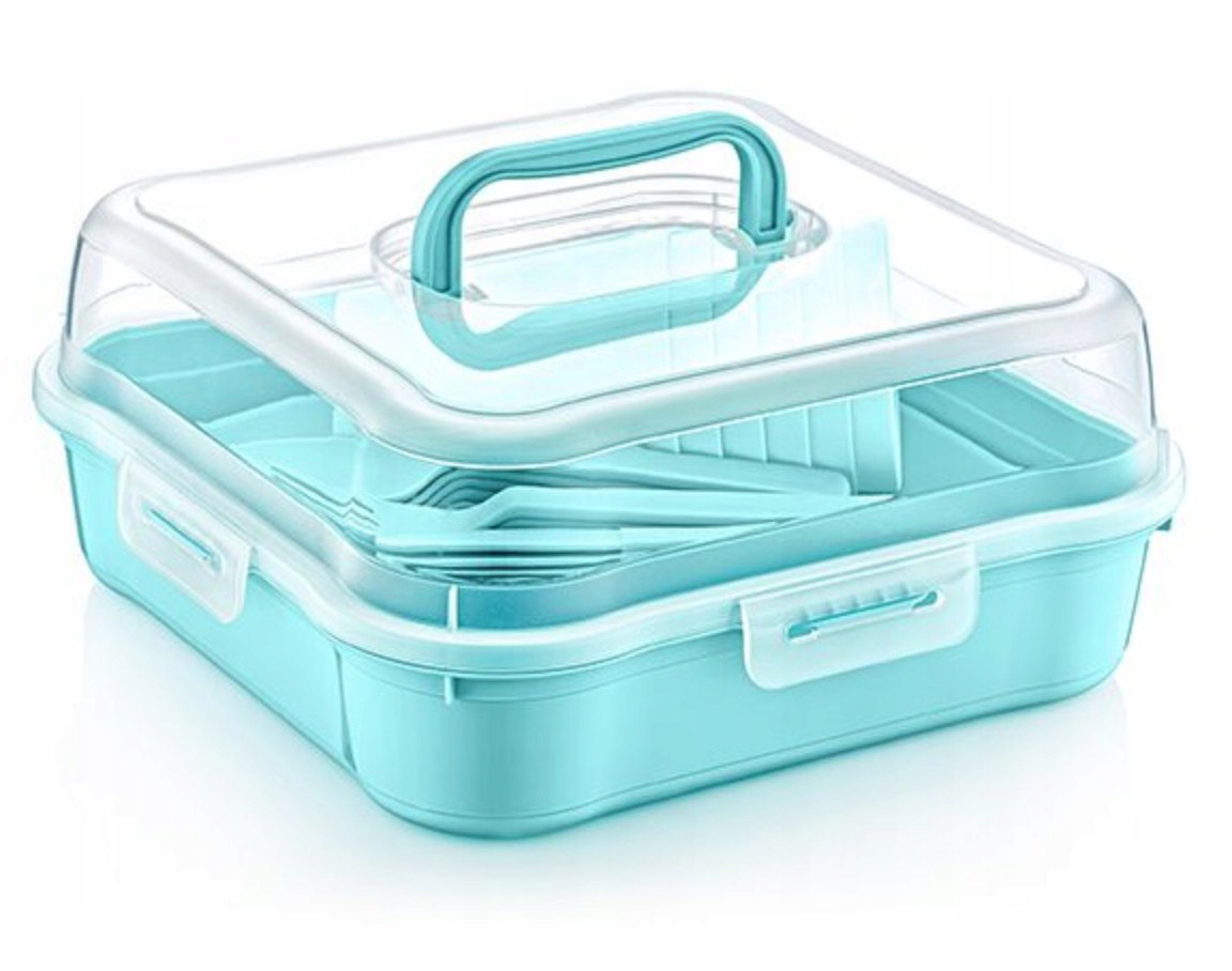 ZESTAW PIKNIK 32 ELELEMENTY KUBKI SZTUĆCE POJEMNIK Średnica 27 cm