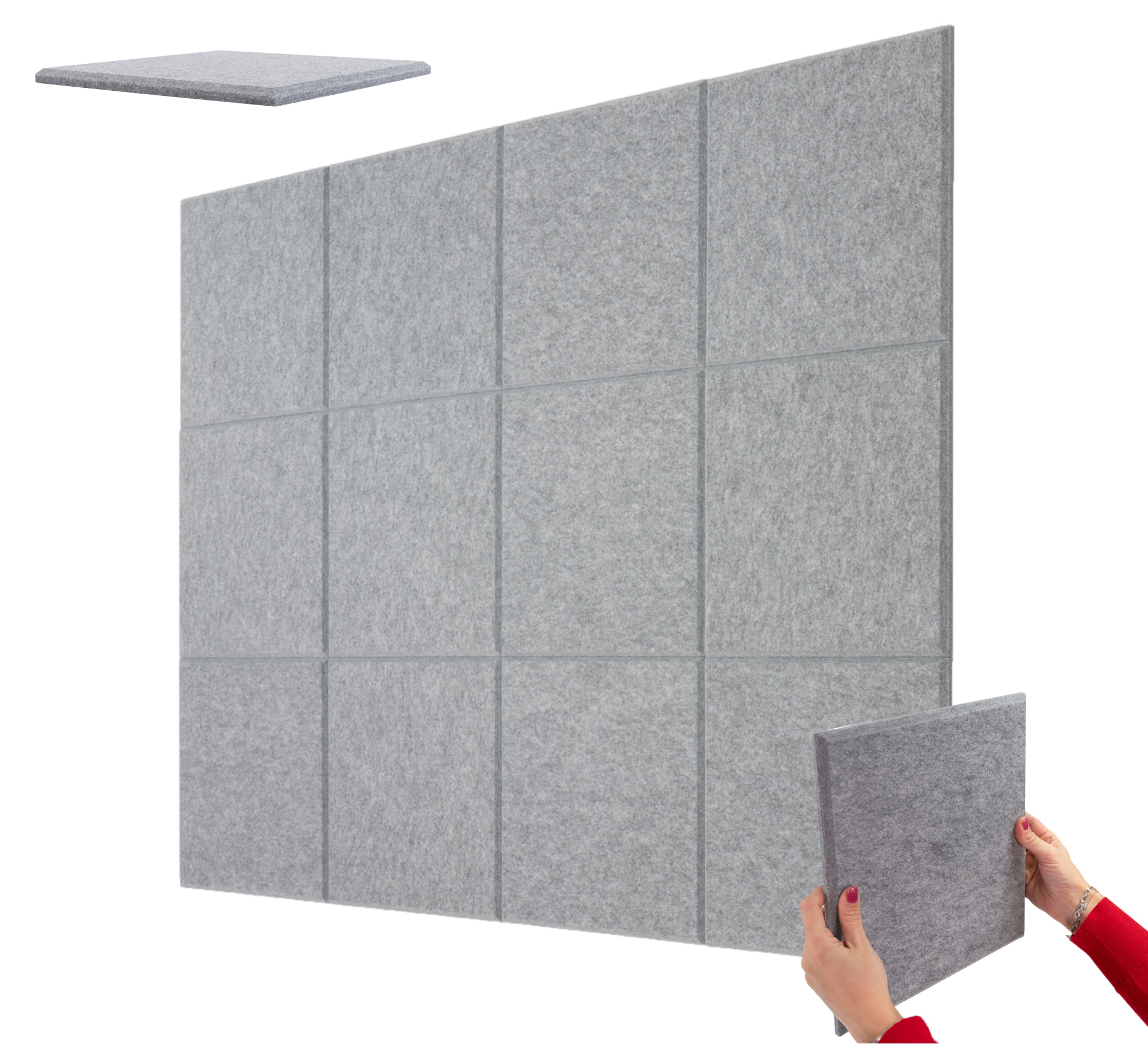 Sada akustických plstěných panelů 12 Ks na čelo postele 1,2 cm, Šedá atestace