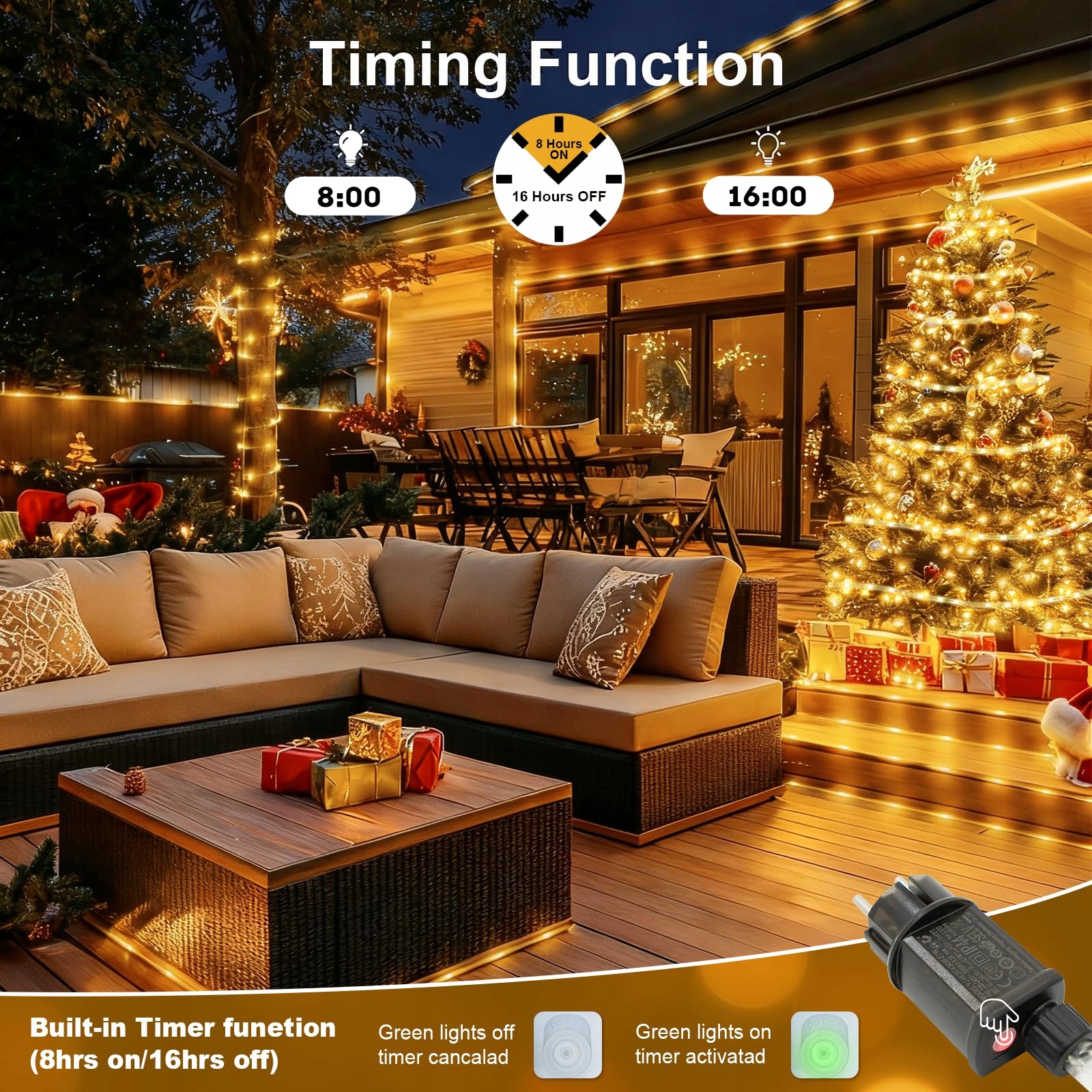LED LICHTERSCHLAUCH 10M 200 LED Z PILOTEM IP65 DO OGRODU I WNĘTRZ — miniatura 5