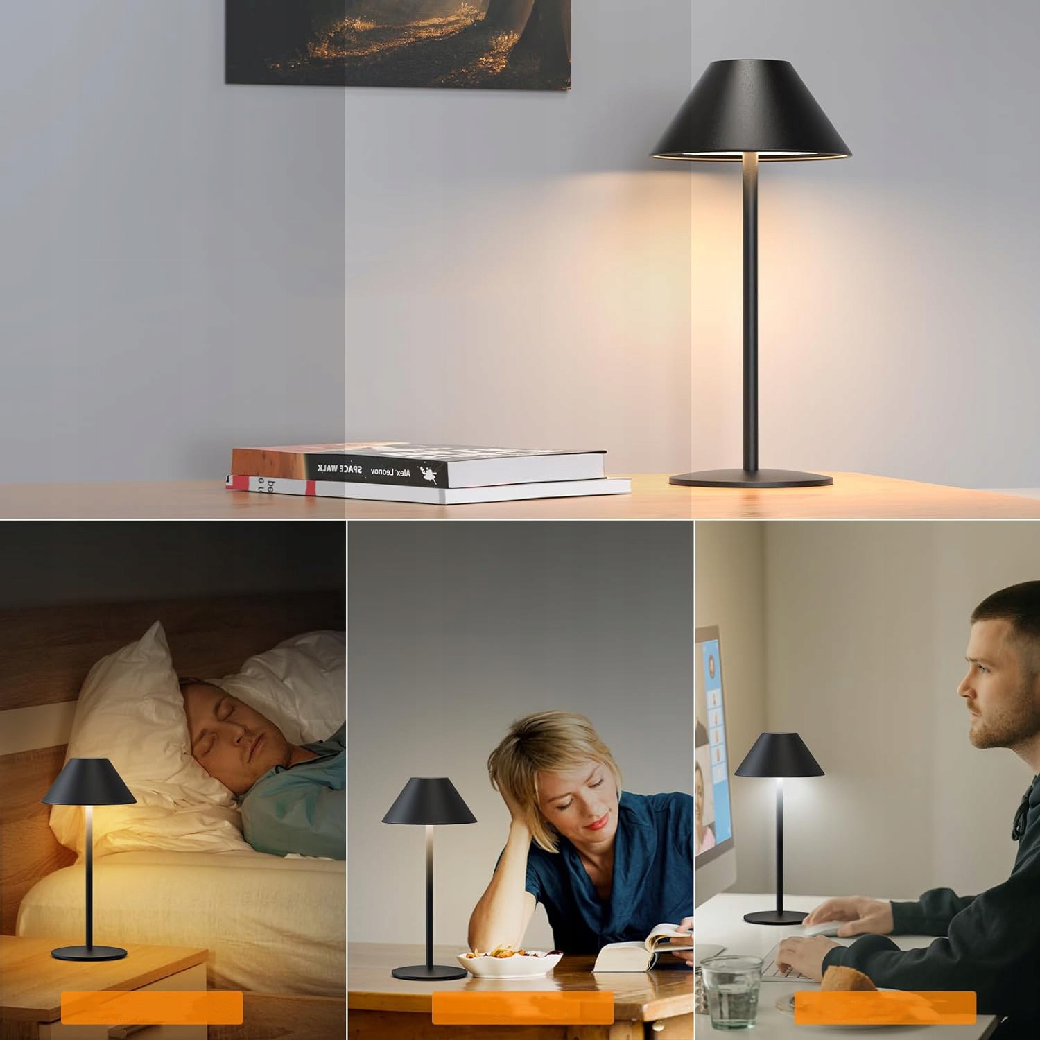 LAMPA STOŁOWA ZE ŚCIEMNIACZEM DOTYKOWYM, CIEPŁE BIAŁE ŚWIATŁO, LAMPKA NOCNA Kolor czarny