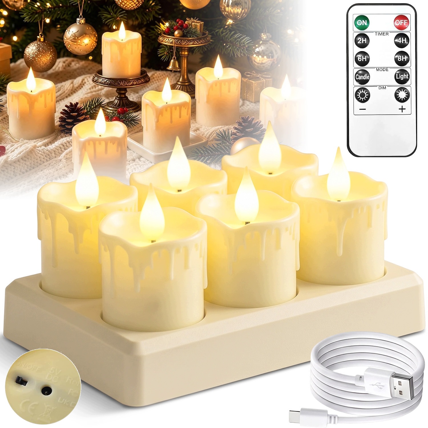 6 X Svíčka Led Lampička Náplň Do Svíčky Plamen Čajová Svíčka Žlutá