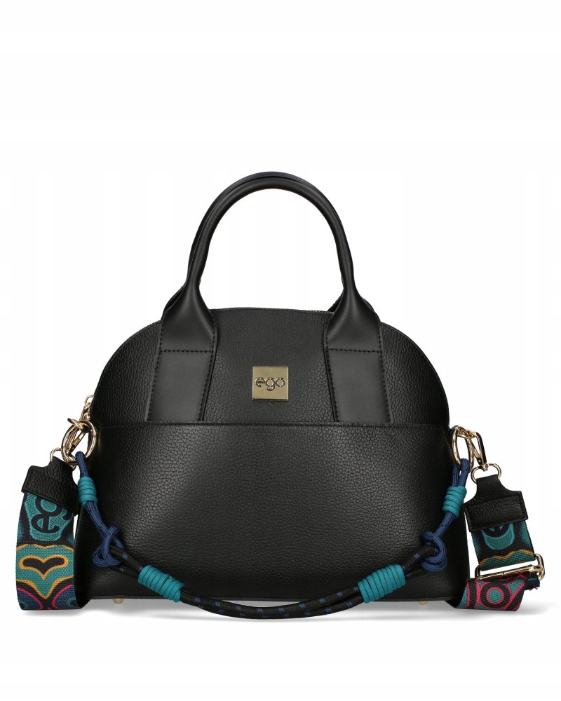 Kabelka Ego kufřík černá kožená, tři pruhy A5 světle modrá