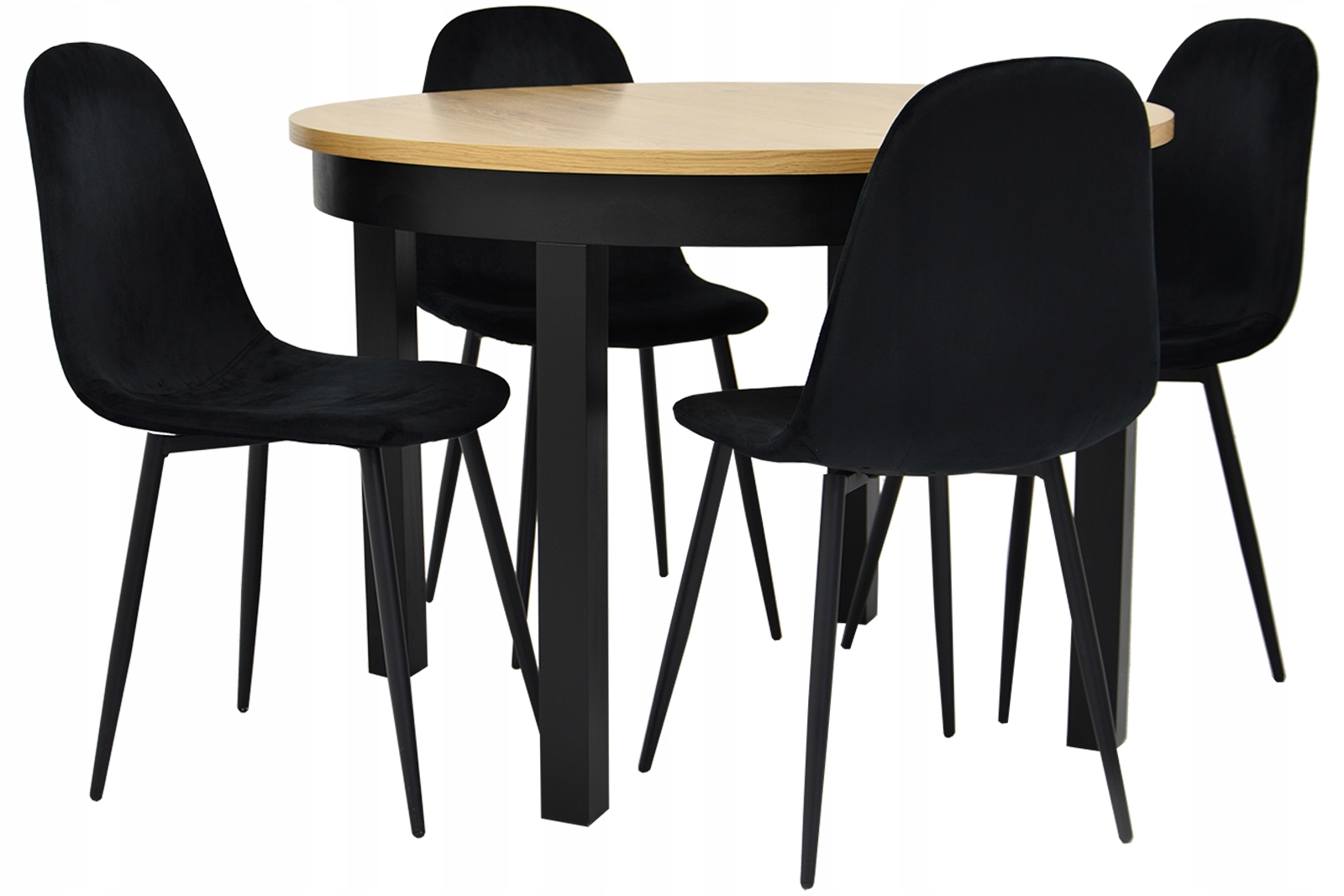 4 SKANDYNAWSKIE krzesła i STÓŁ ROZKŁADANY okrągły