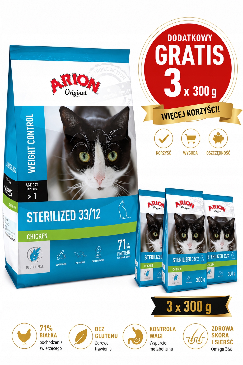 Sucha karma dla kota Arion koty sterylizowane 7,5 kg, ważność 27- lipiec