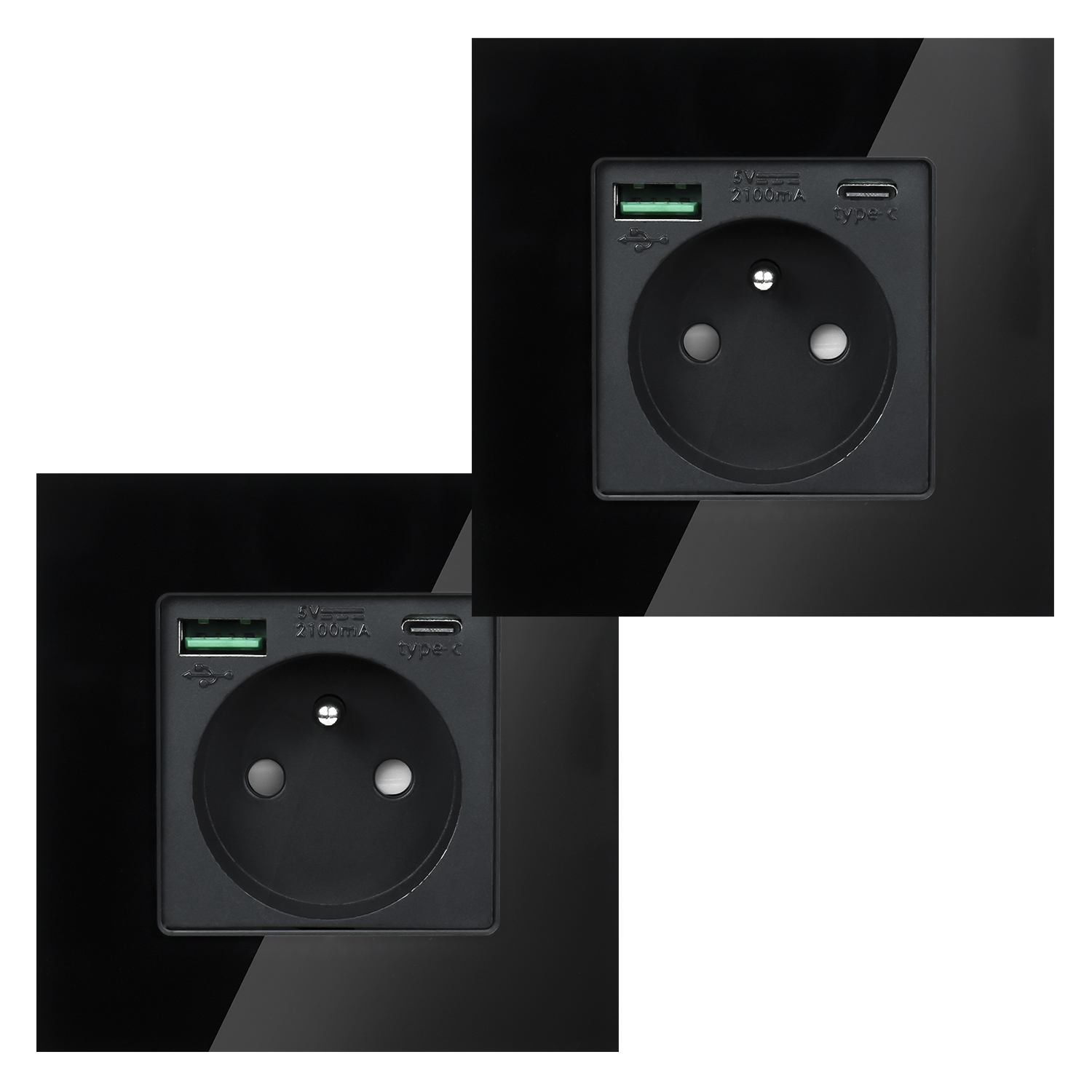 2x Černá Elektrická Zásuvka Nástěnný Kontakt S Vestavěnou Usb Nabíječkou