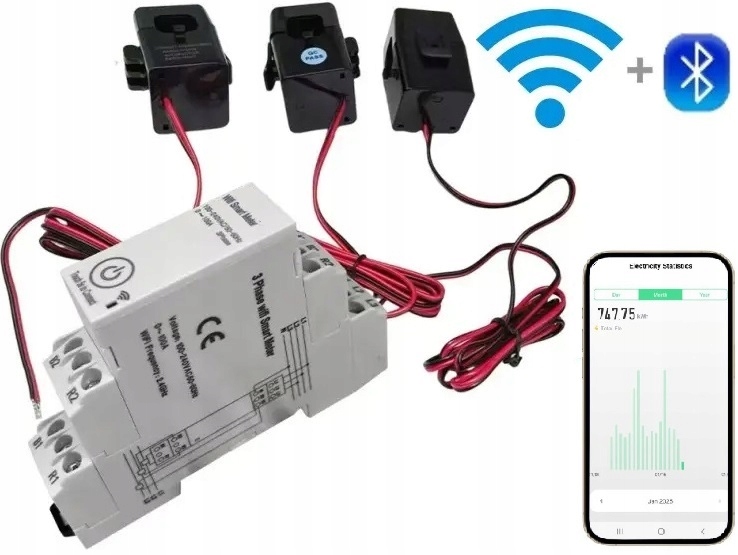 Dwukierunkowy licznik energii prądu mocy 3 fazowy WiFi Tuya przekładnikowy