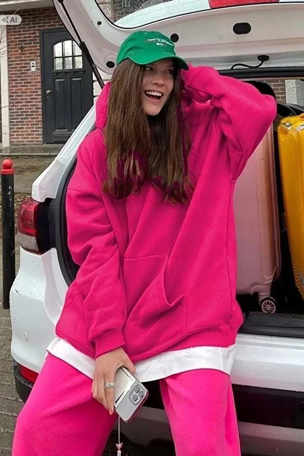 Měkká Mikina V Intenzivní Růžové Barvě 3XL 5IA