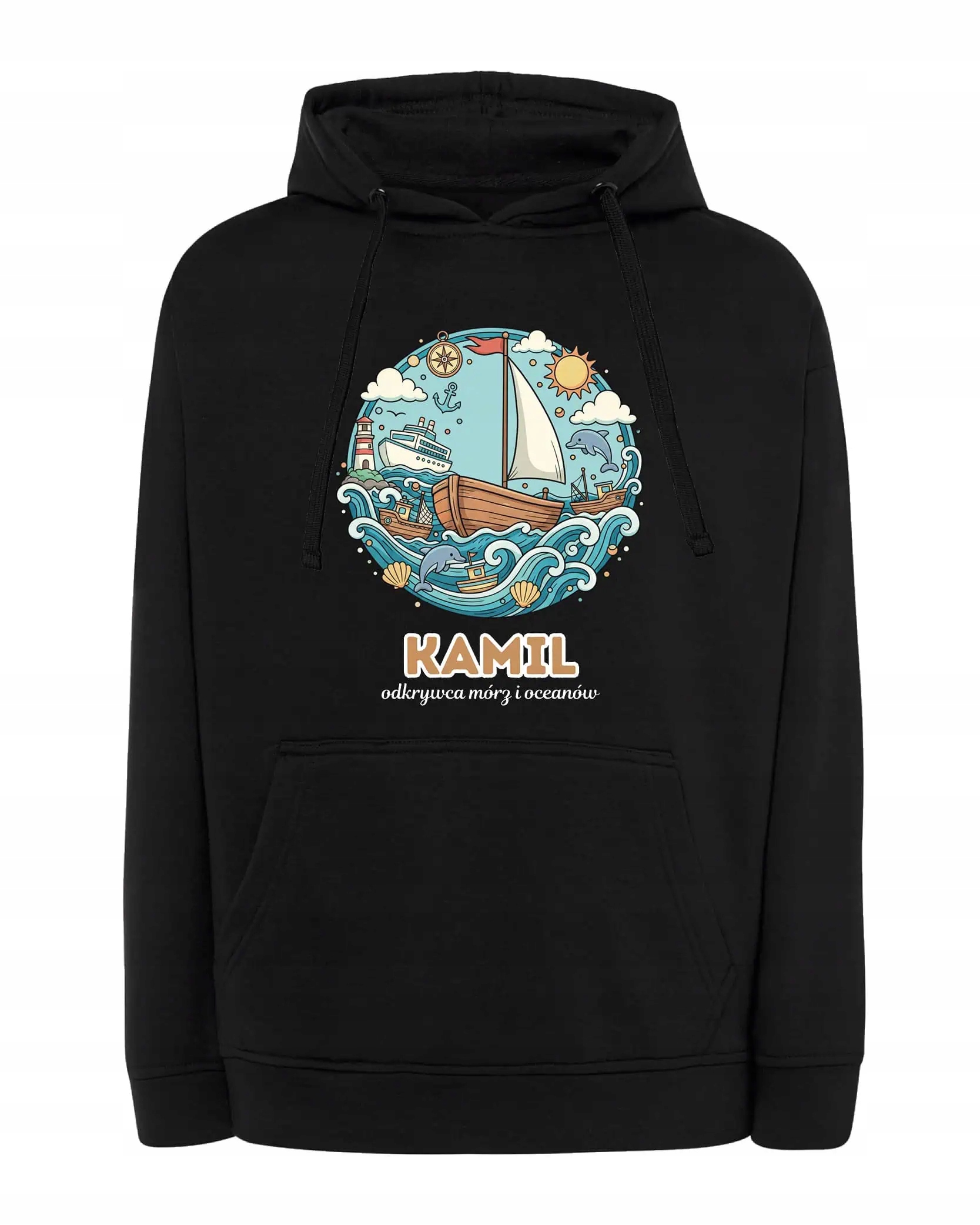 Mikina s kapucí Námořník Personalizovaná Ilustrační Černá L