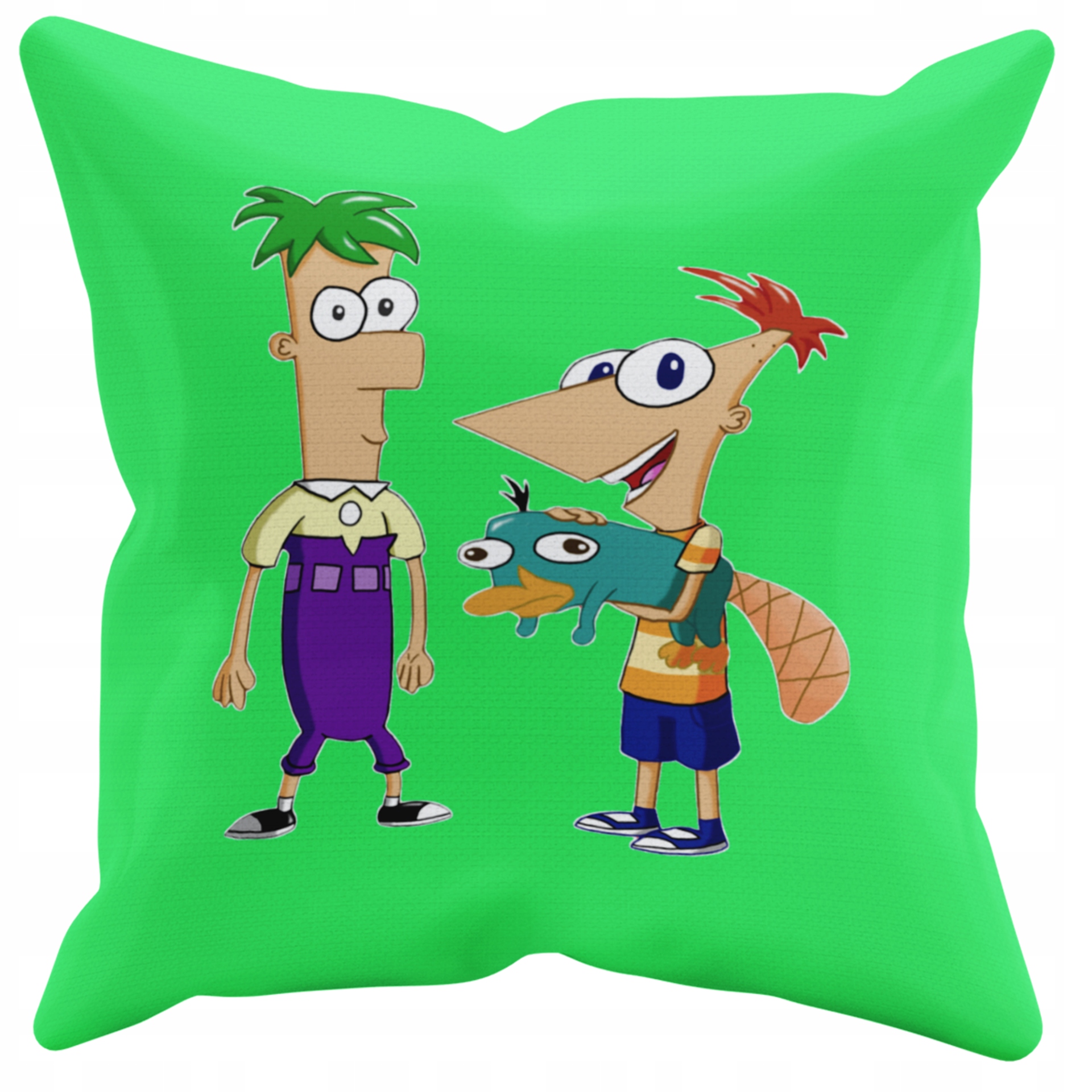 POSZEWKA NA PODUSZKĘ JAŚKA DO PRZEDSZKOLA FINEASZ I FERB E + IMIĘ GRATIS Kolor dominujący odcienie zieleni