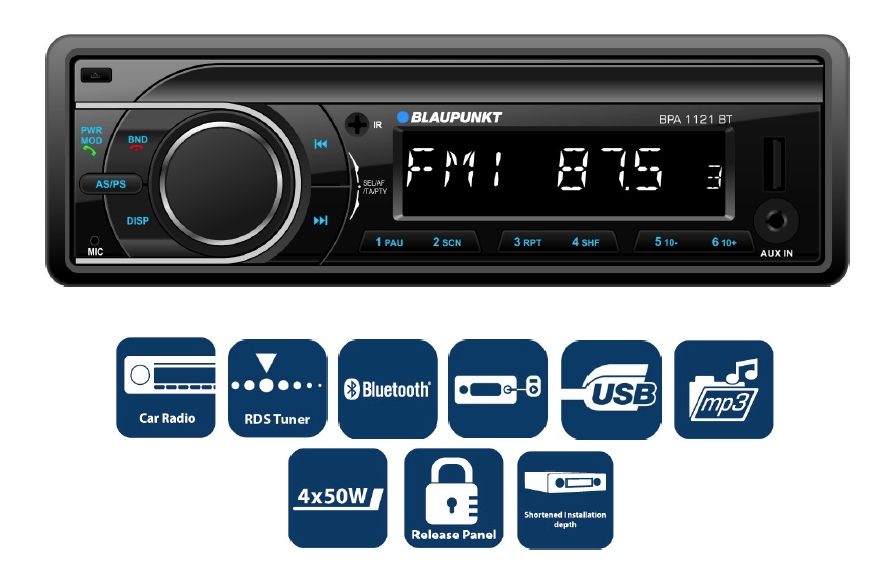 BLAUPUNKT BPA 1121BT RADIO BLUETOOTH USB AUX MP3 Kod producenta BPA1121BT