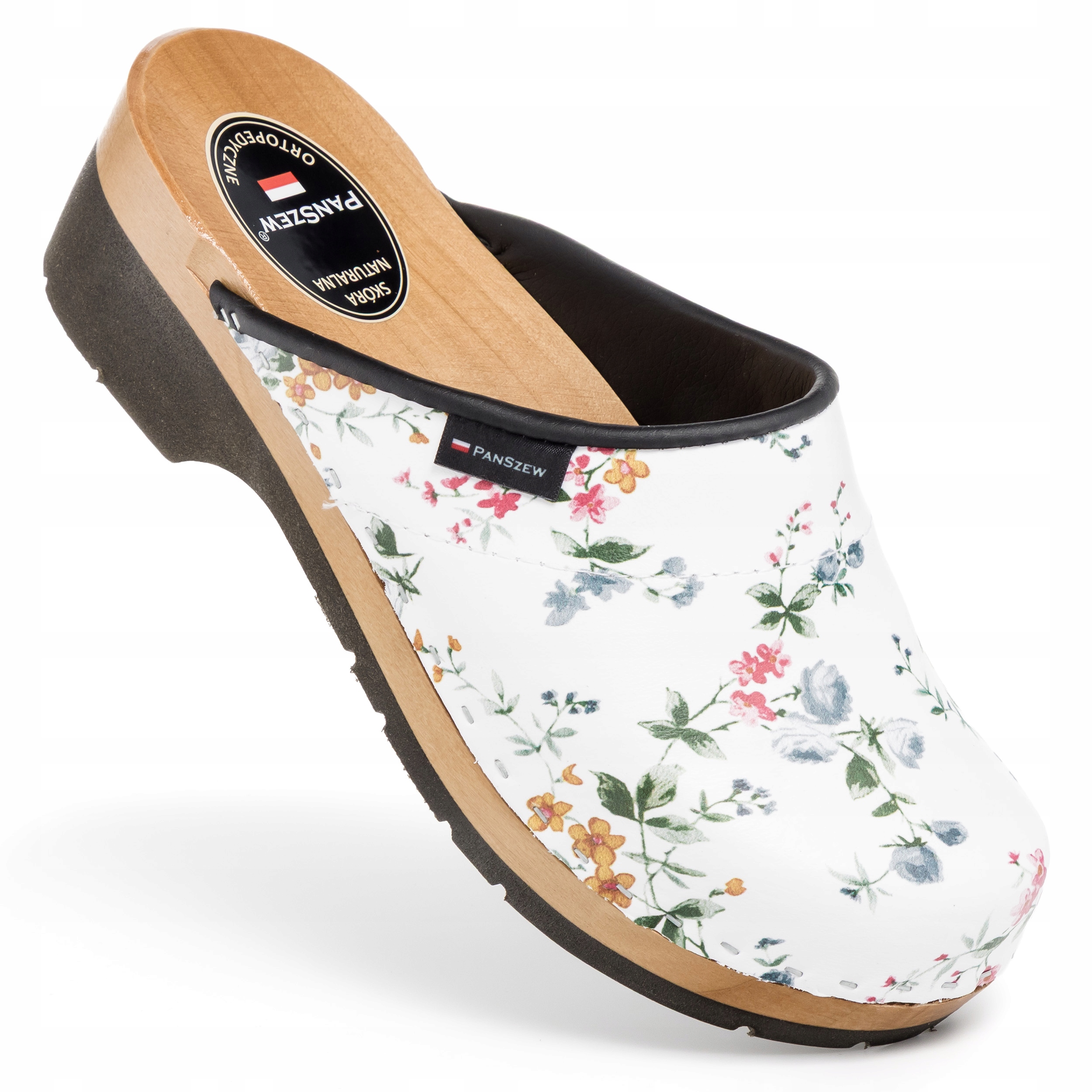 Dámské kožené Polské chodítka s bílými květy PanSzew