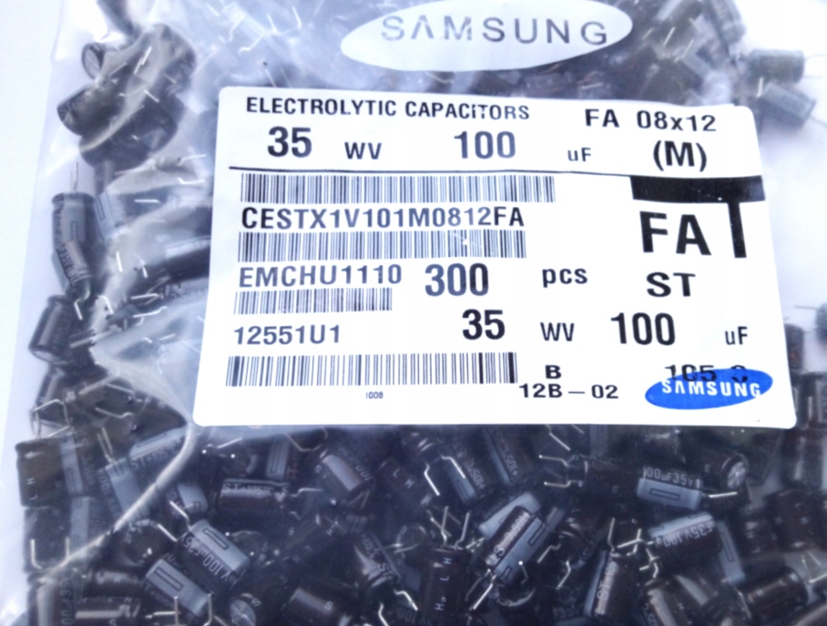 [50szt] Kondensator Samsung seria St 100uF 35V Ø8x12mm 105°C raster 5mm