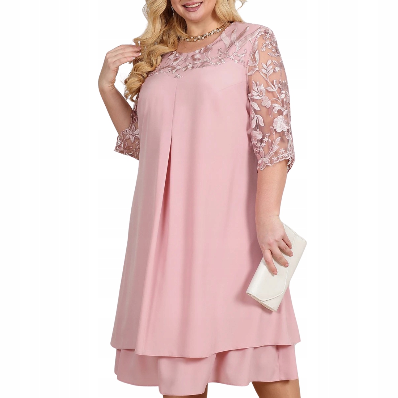 stylowa sukienka midi z koronkowymi kwiatowymi wzorami Plus Size