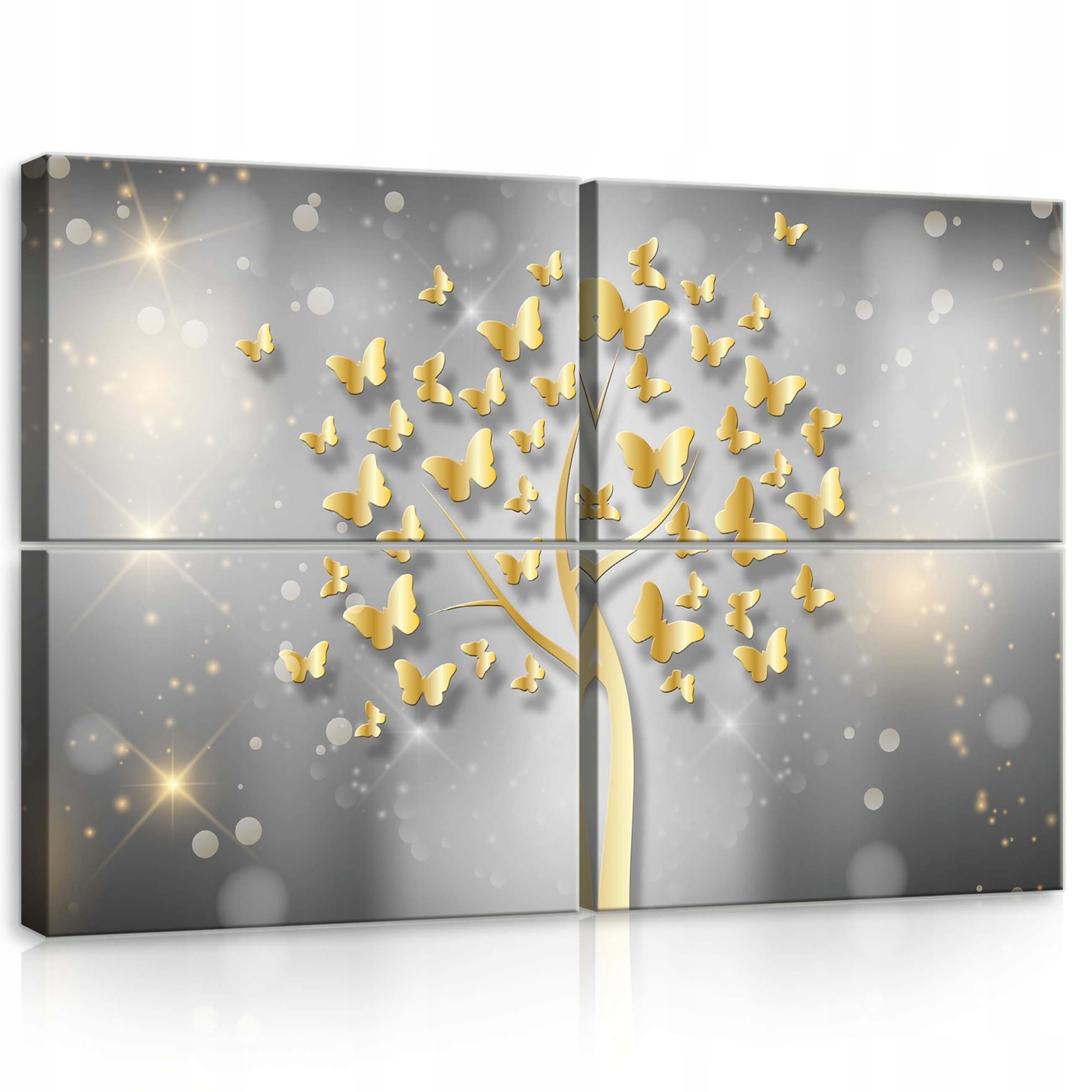 Obraz 120x80 Zlaté motýly Strom života moderní lesk metalíza elegance