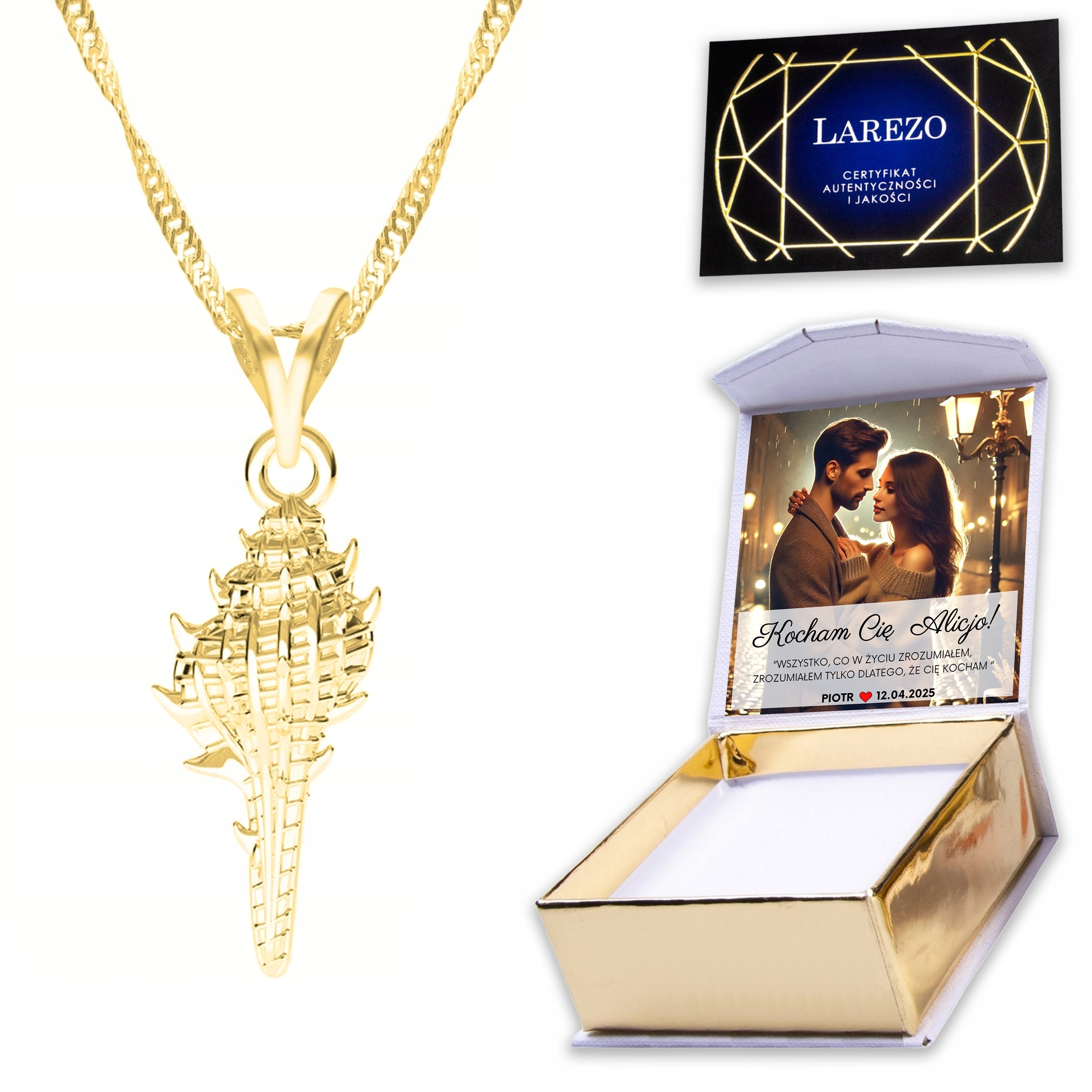 Zlatý náhrdelník 925 s mušličkou Moře Oceán Mušle Pláž Mušle Potisk