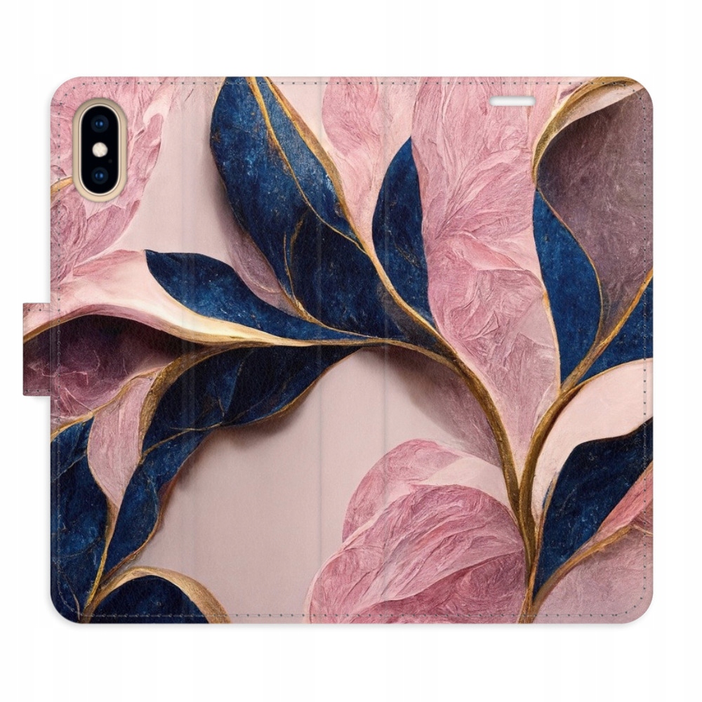 Etui z klapką iSaprio Pink Leaves do iPhone X/xs