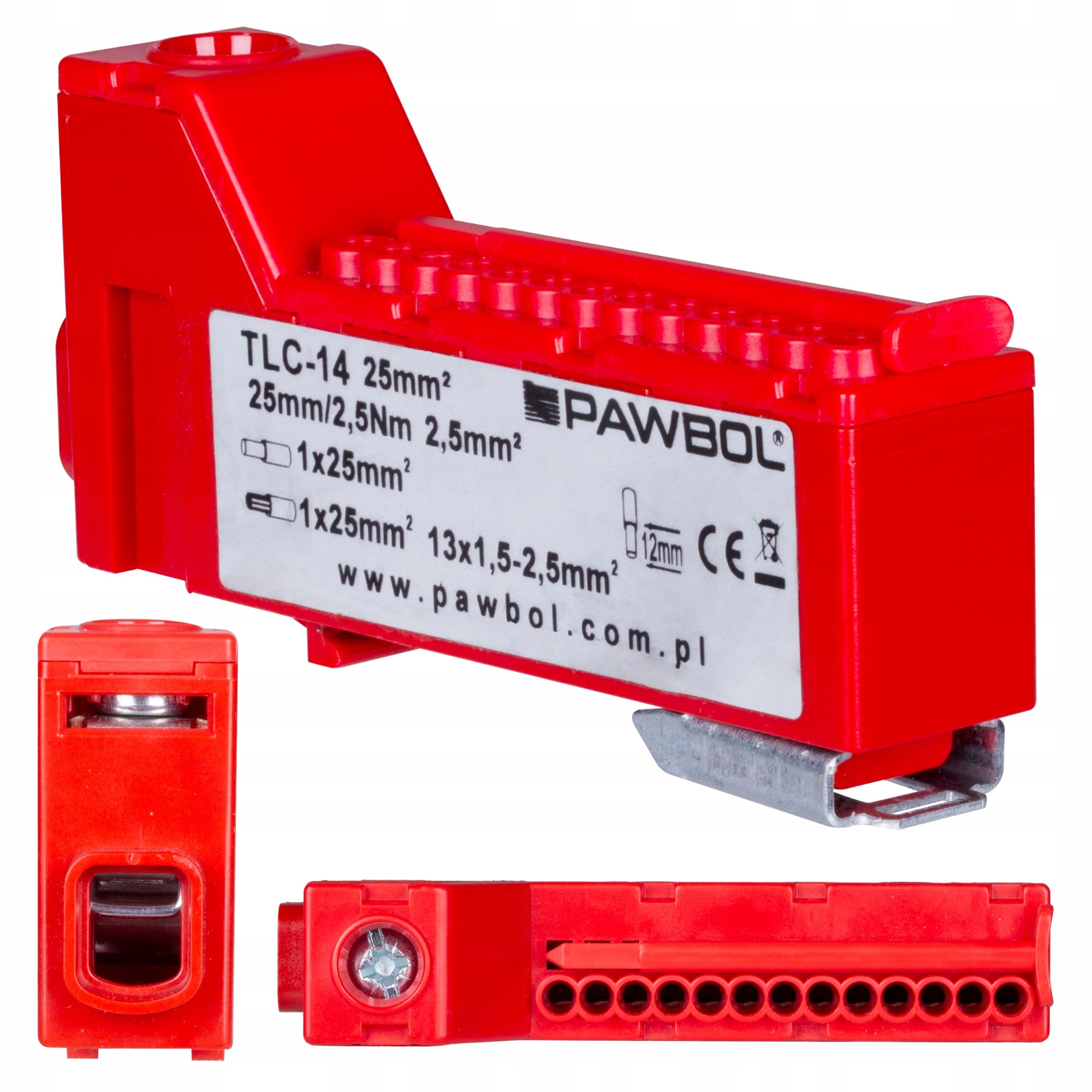 LISTWA ZACISKOWA BEZGWINTOWA NA SZYNĘ DIN TH35 CZERWONA