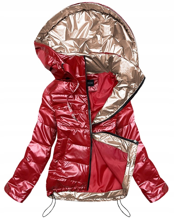 Lesklá Bunda S Kapuce 1823 Červená XL (42)