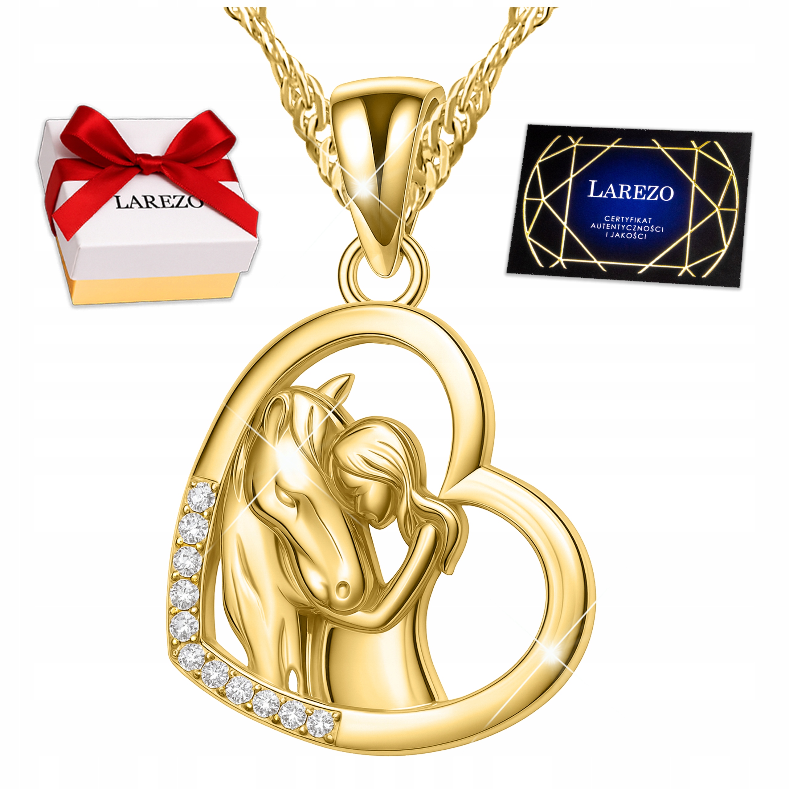 Zlatý náhrdelník Koník Dívka Kůň Přítel pro koně Stříbro 925