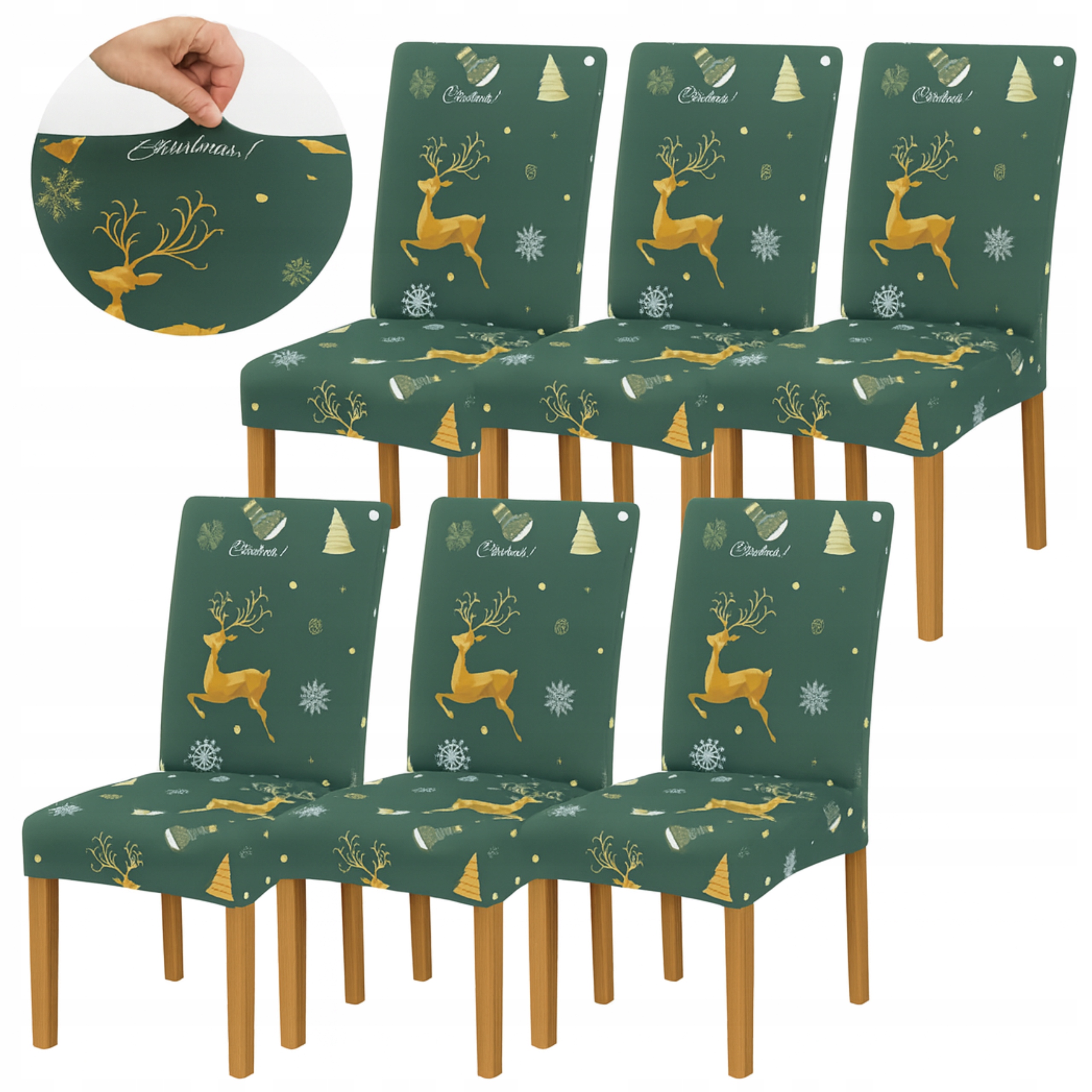 Potah Na Křeslo Zelený Vánoční Elastický Univerzální Vzor 6 Ks