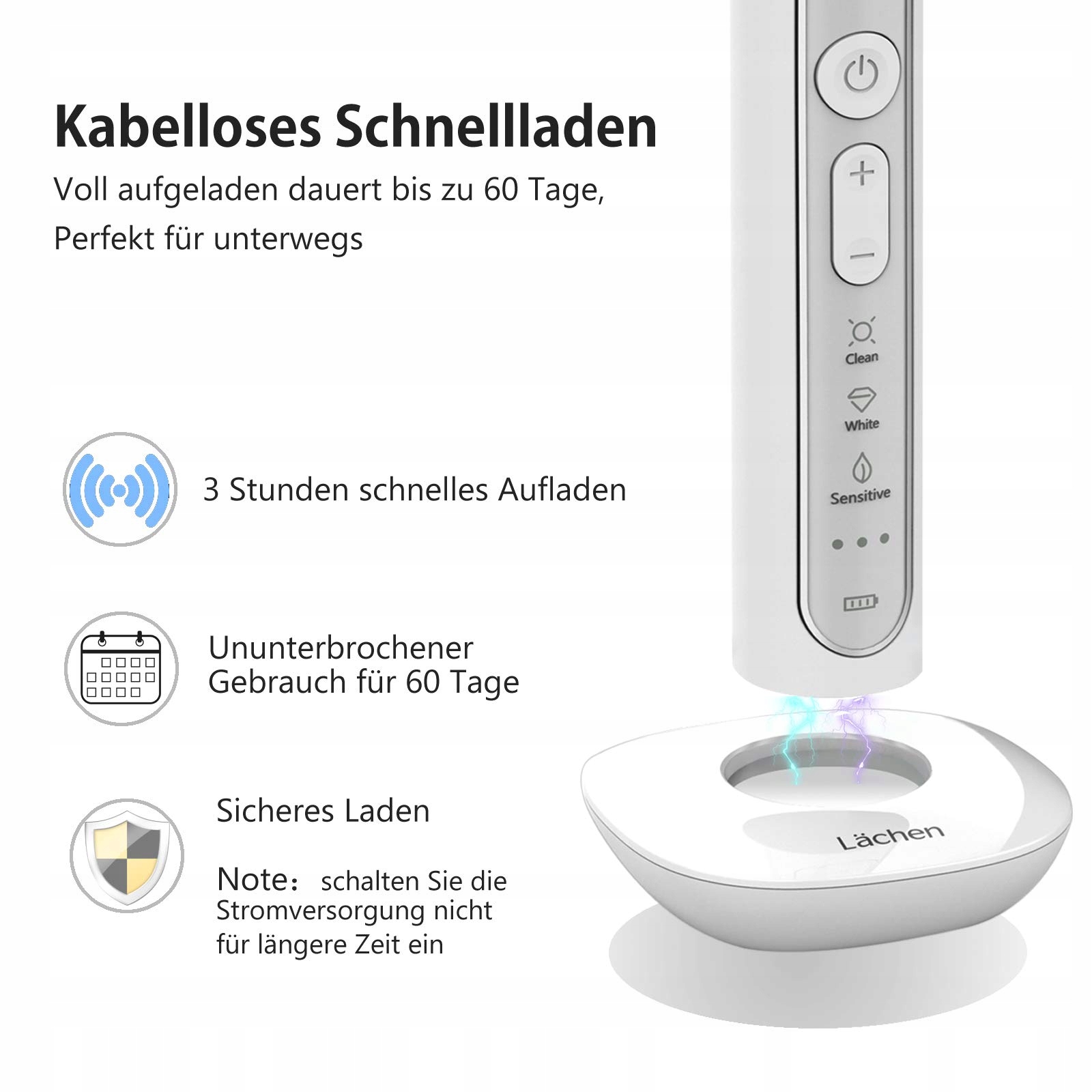LÄCHEN Szczoteczka Soniczna Elektryczna 4 Końcówki Timer 3 Tryby Etui — miniatura 4