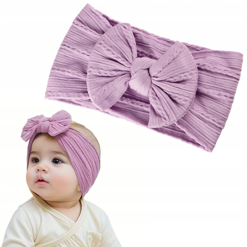 OPASKA NA GŁOWĘ DLA DZIEWCZYNKI 40-55 CM KOKARDA FIOLET NA LATO