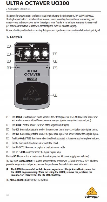 UO300 Ultra Octaver Efekt basowy Behringer Model UO300