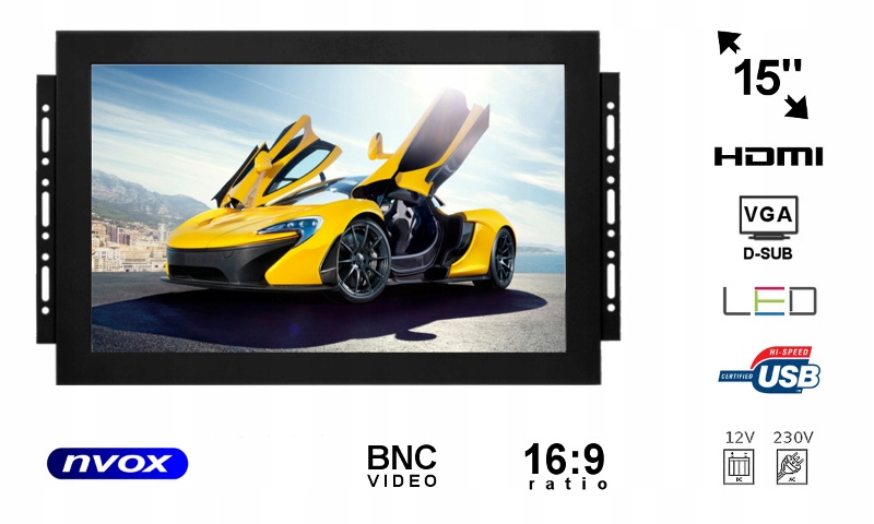 Monitor open frame led 15cali vga hdmi bnc usb 12v 230v