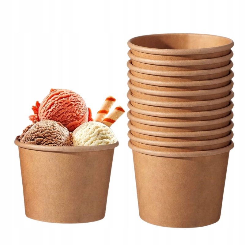 KUBKI PAPIEROWE KRAFT EKO BIODEGRADOWALNE 320ML50SZT DESERY Stan opakowania oryginalne