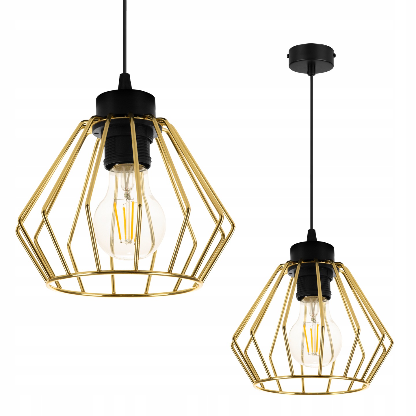 

Lampa Wisząca Złoty Klosz Druciany Loft Ledowy