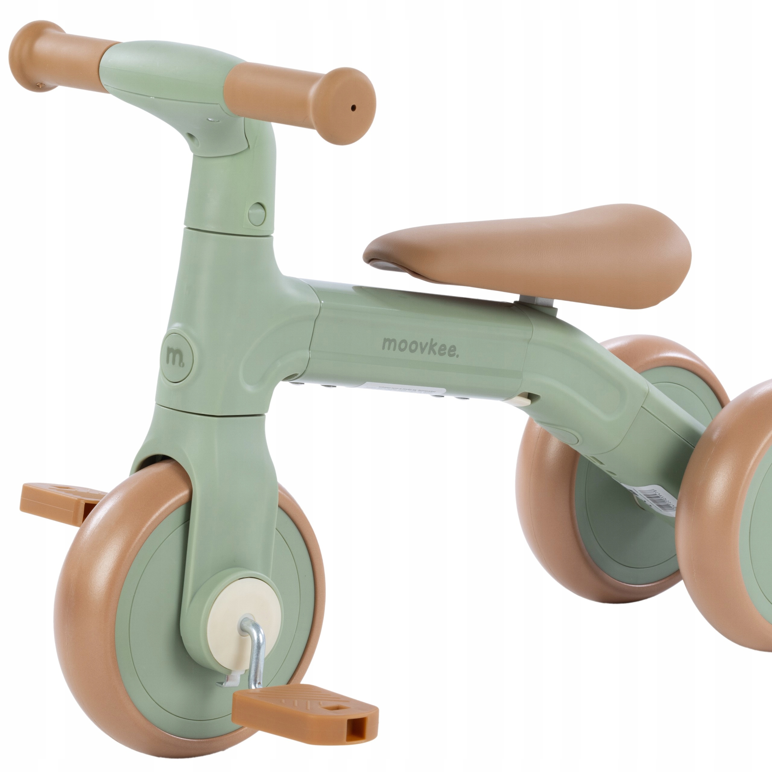 rower rowerek Todi 3w1 trójkołowy biegowy Moovkee. Soft Mint siodło skóra