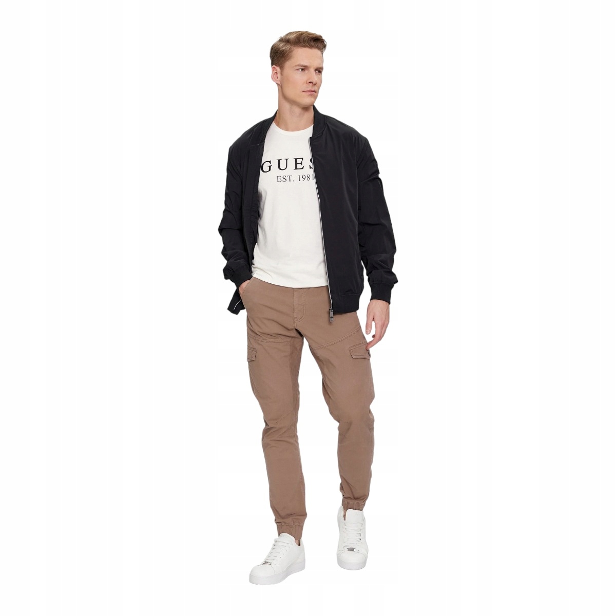 GUESS KOSZULKA MĘSKA T-SHIRT CN SS TEE ECRU r.L Kolor biały