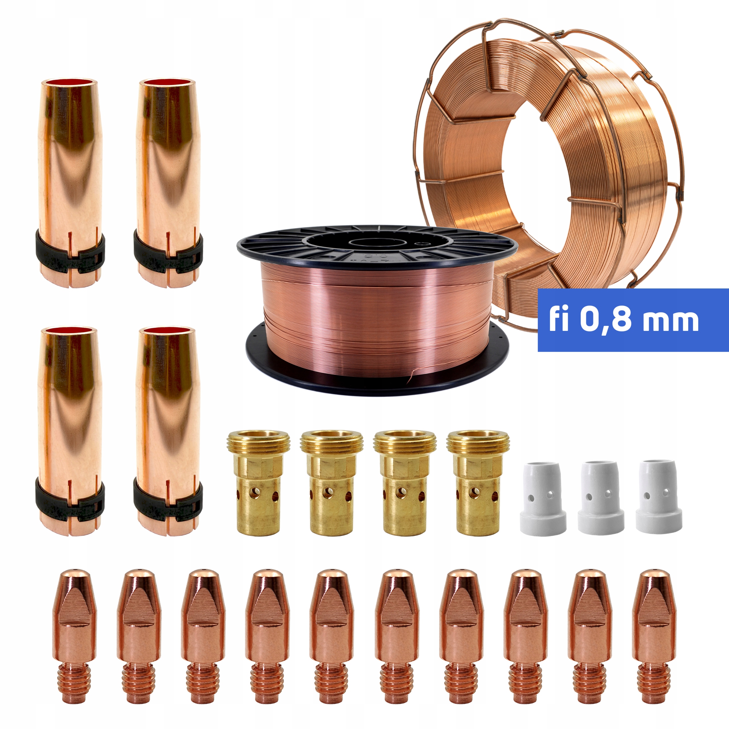 Drut spawalniczy SG2 fi 0,8mm 15kg MB501 dysza końcówka łącznik dyfuzor