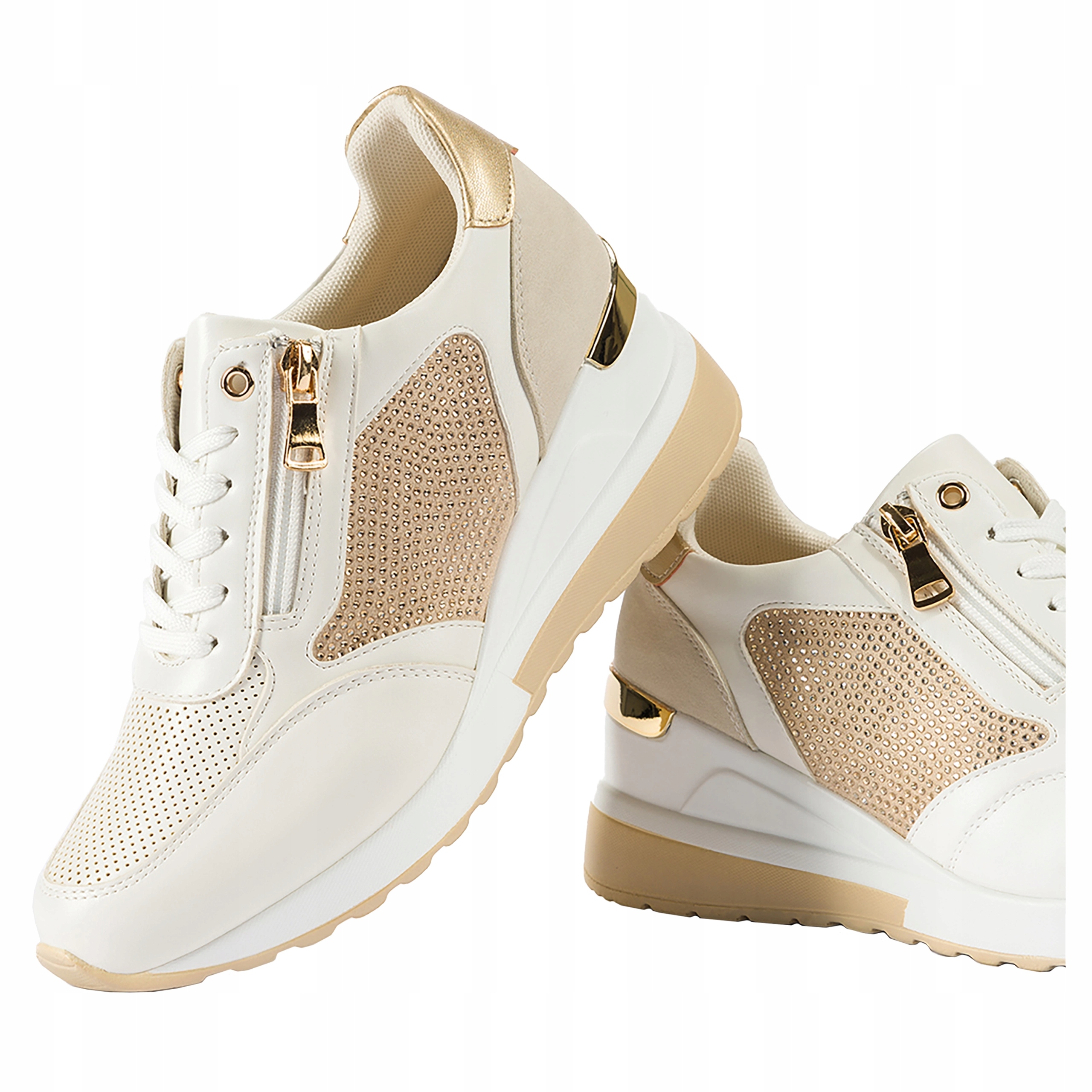 Sneakersy Bílé Dámské Sportovní Pohodlné Šněrovací Zirkony Módní vel 41