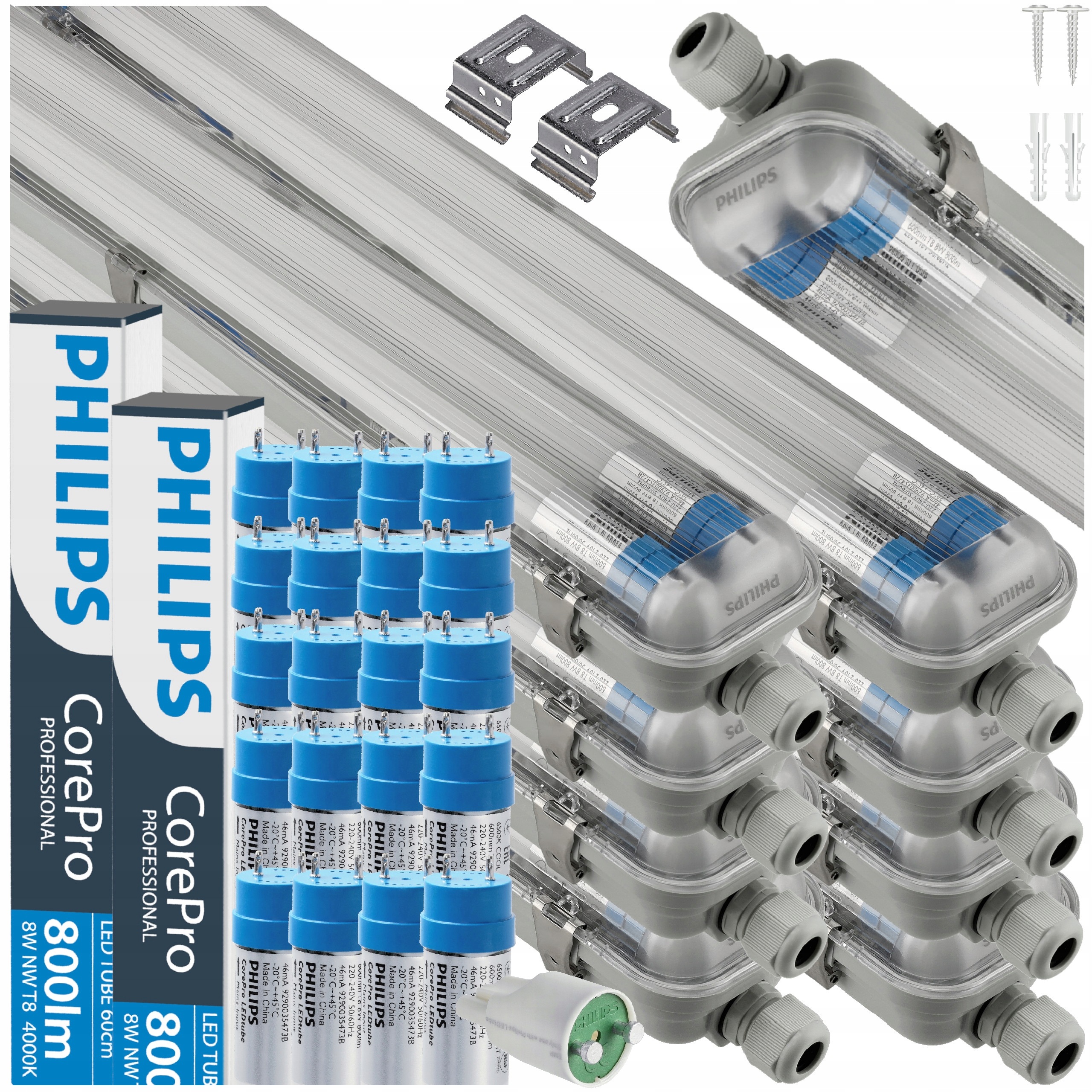 Hermetické Led svietidlo Philips CorePro 2x60 cm Lampa 18W Tuby Sada 10x
