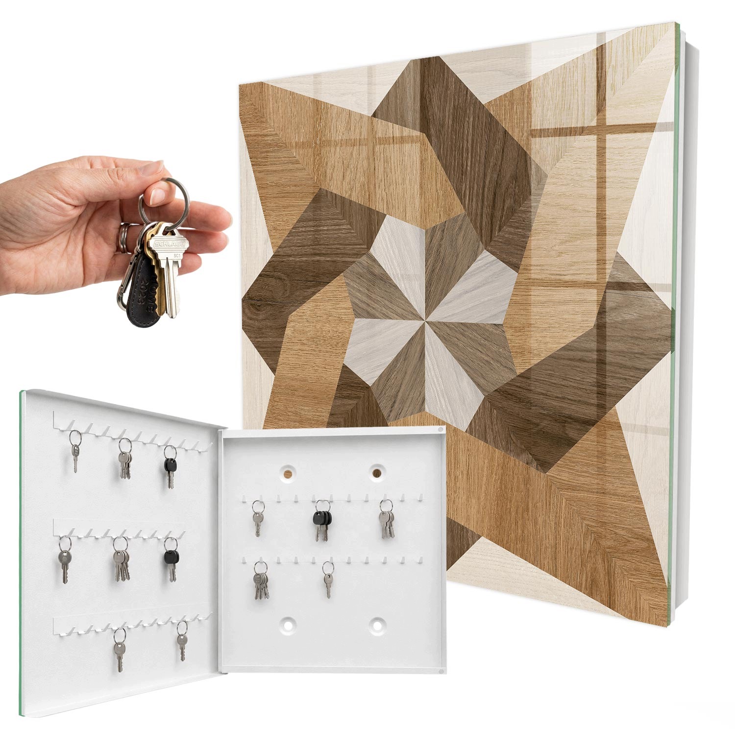 Skříňka Organizér Úložný prostor na klíče Dřevěná hvězda Bílá levá 30x30 cm