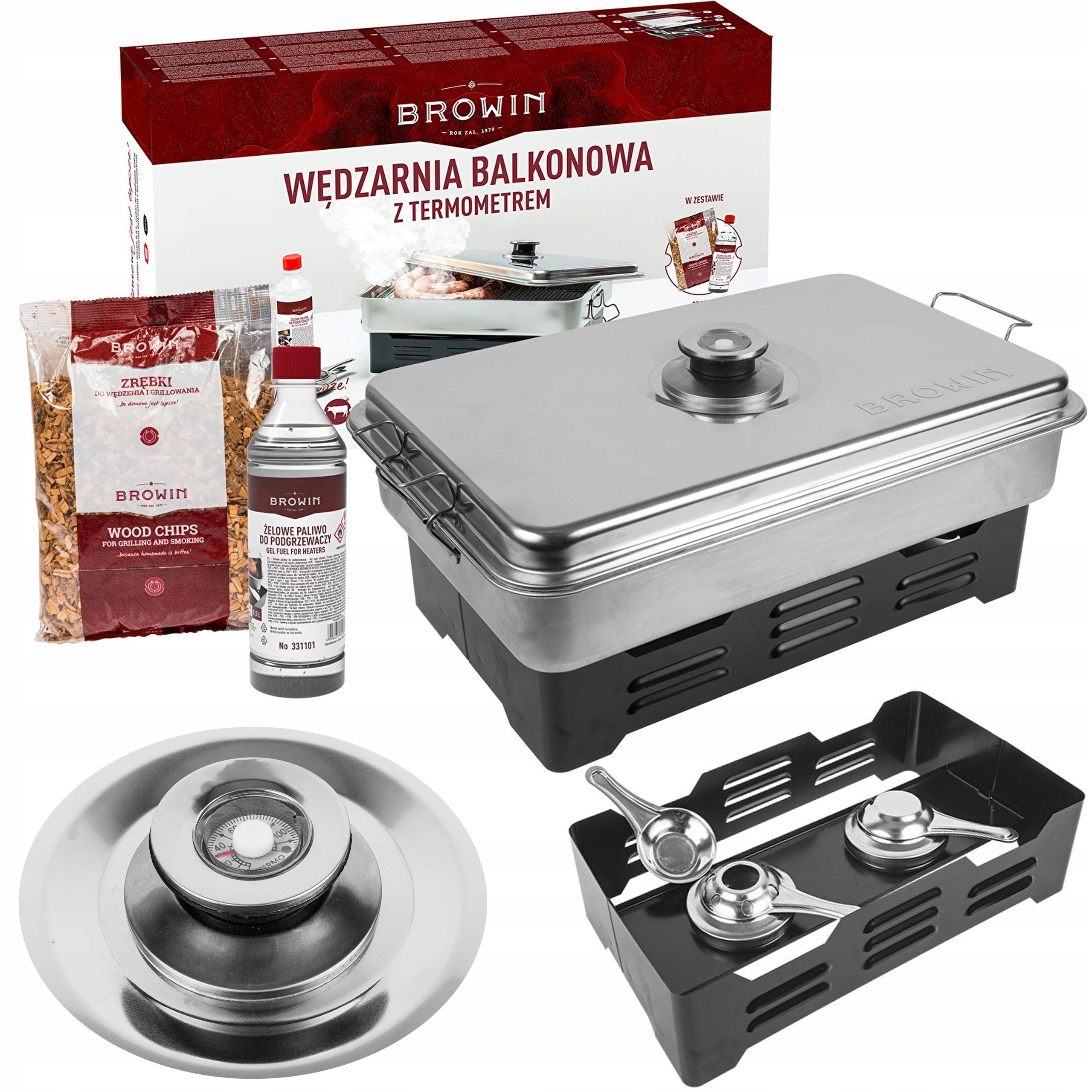 WĘDZARNIA PRZENOŚNA ZESTAW ZRĘBKI+PALIWO+BROWIN