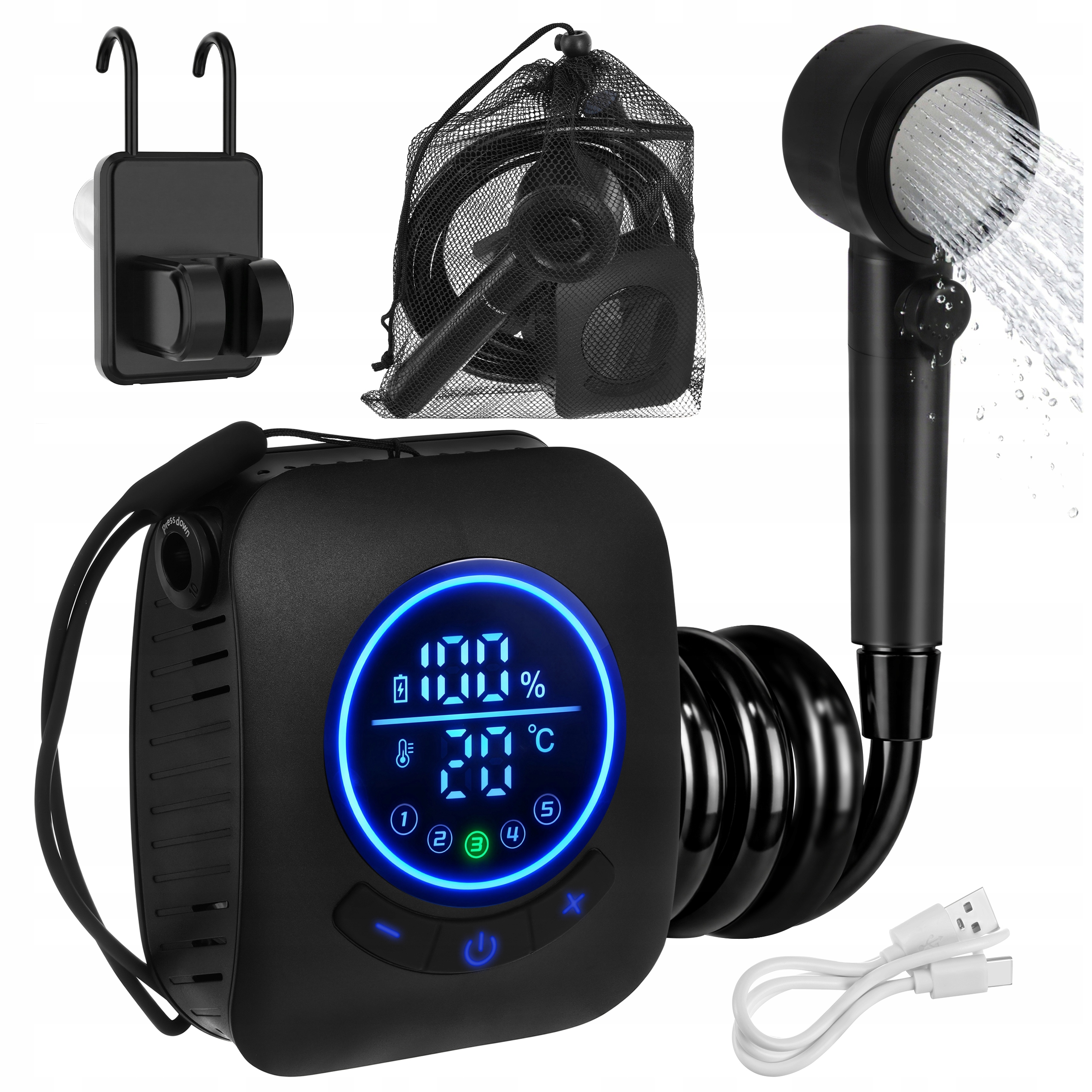 Prysznic Turystyczny na Akumulator z Pompką Kempingowy 8000mAh Przenośny